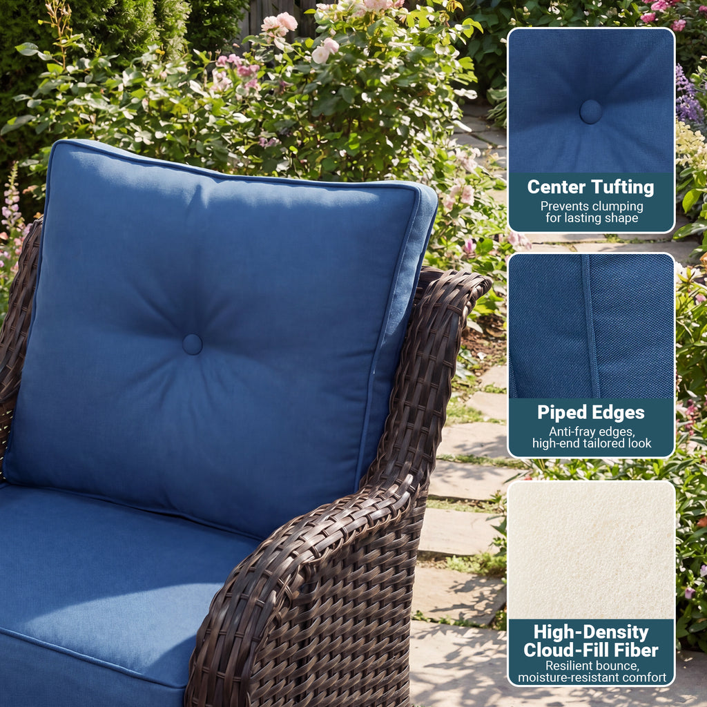 FREESKY Outdoor Patio Furniture Set, Heavy Duty Wicker Conversation Set with 6" Thick Cushions, All-Weather PE Rattan Swivel Rocker Chairs for Backyard, Porch, Poolside