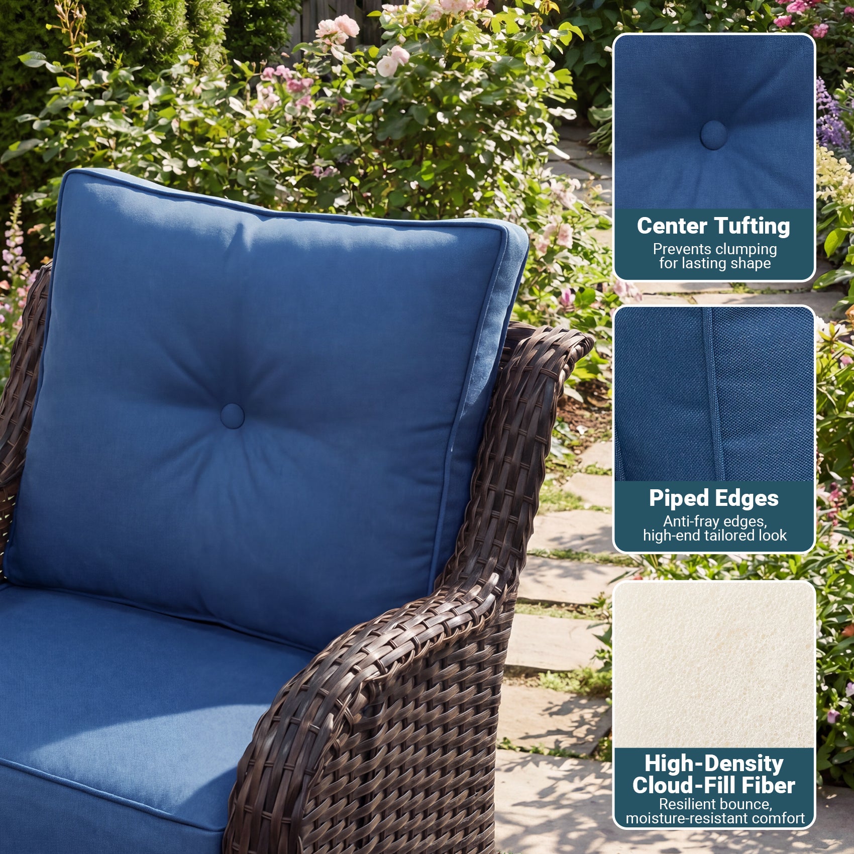 FREESKY Outdoor Patio Furniture Set, Heavy Duty Wicker Conversation Set with 6" Thick Cushions, All-Weather PE Rattan Swivel Rocker Chairs for Backyard, Porch, Poolside
