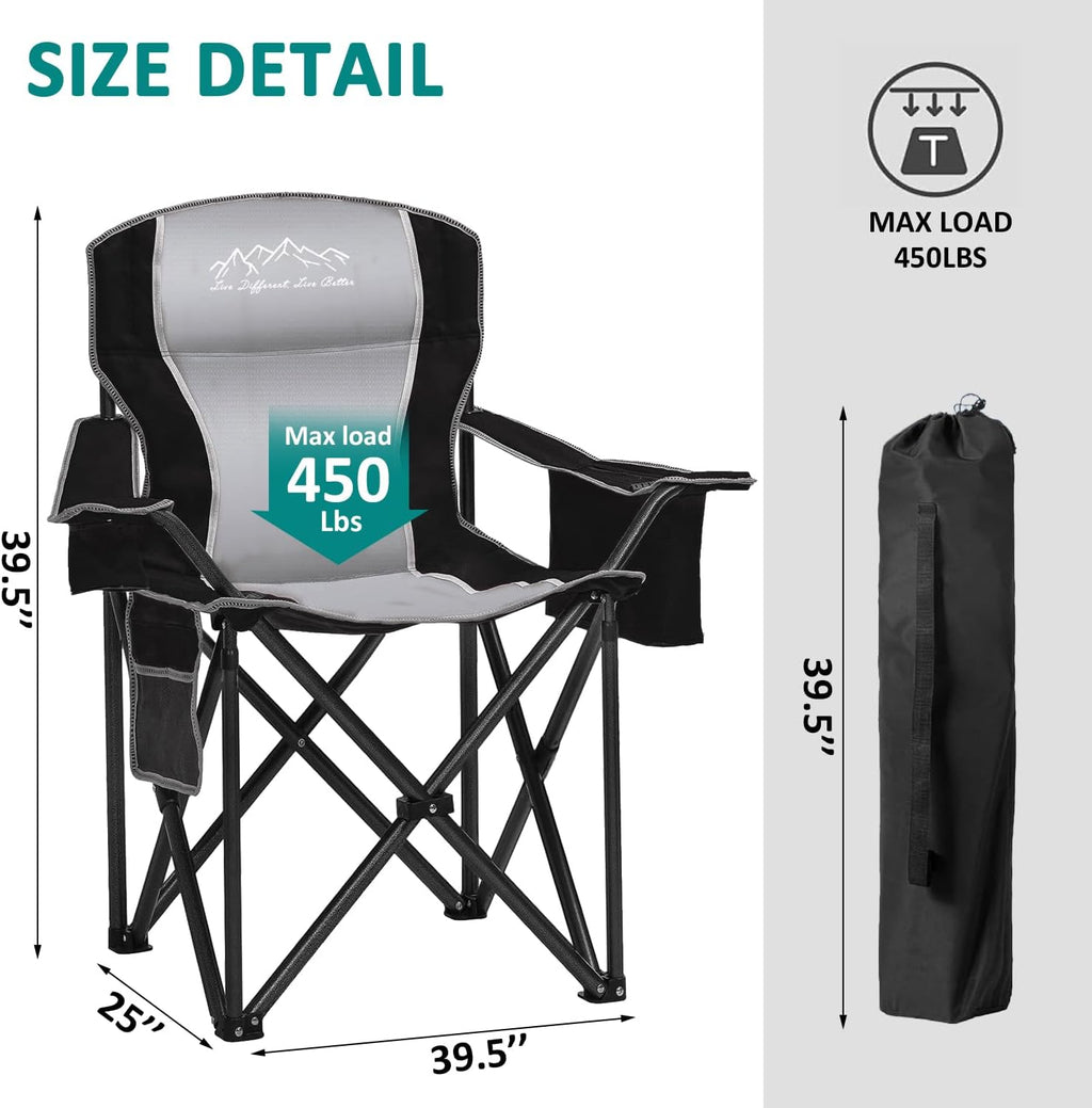 Freesky Camping Chair Heavy Duty High Back Folding Chair Padded Seat