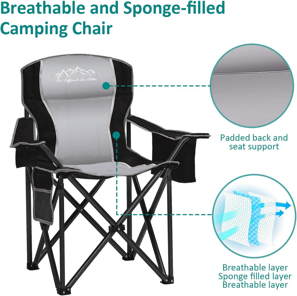 Freesky Camping Chair Heavy Duty High Back Folding Chair Padded Seat
