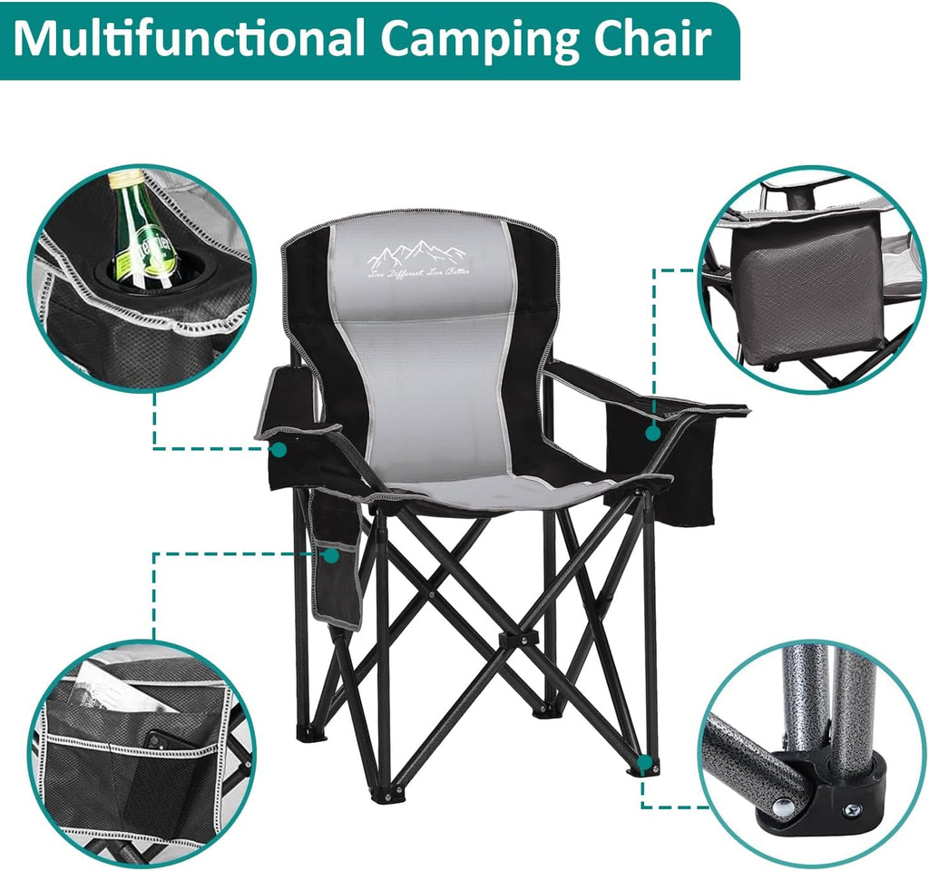 Freesky Camping Chair Heavy Duty High Back Folding Chair Padded Seat