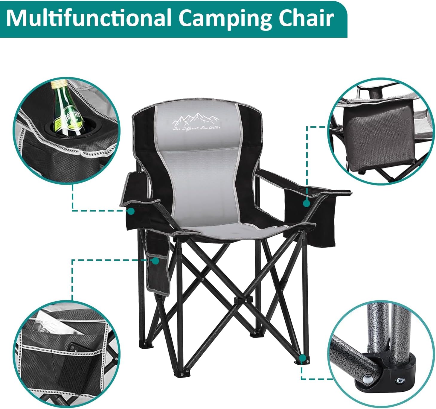 Freesky Camping Chair Heavy Duty High Back Folding Chair Padded Seat