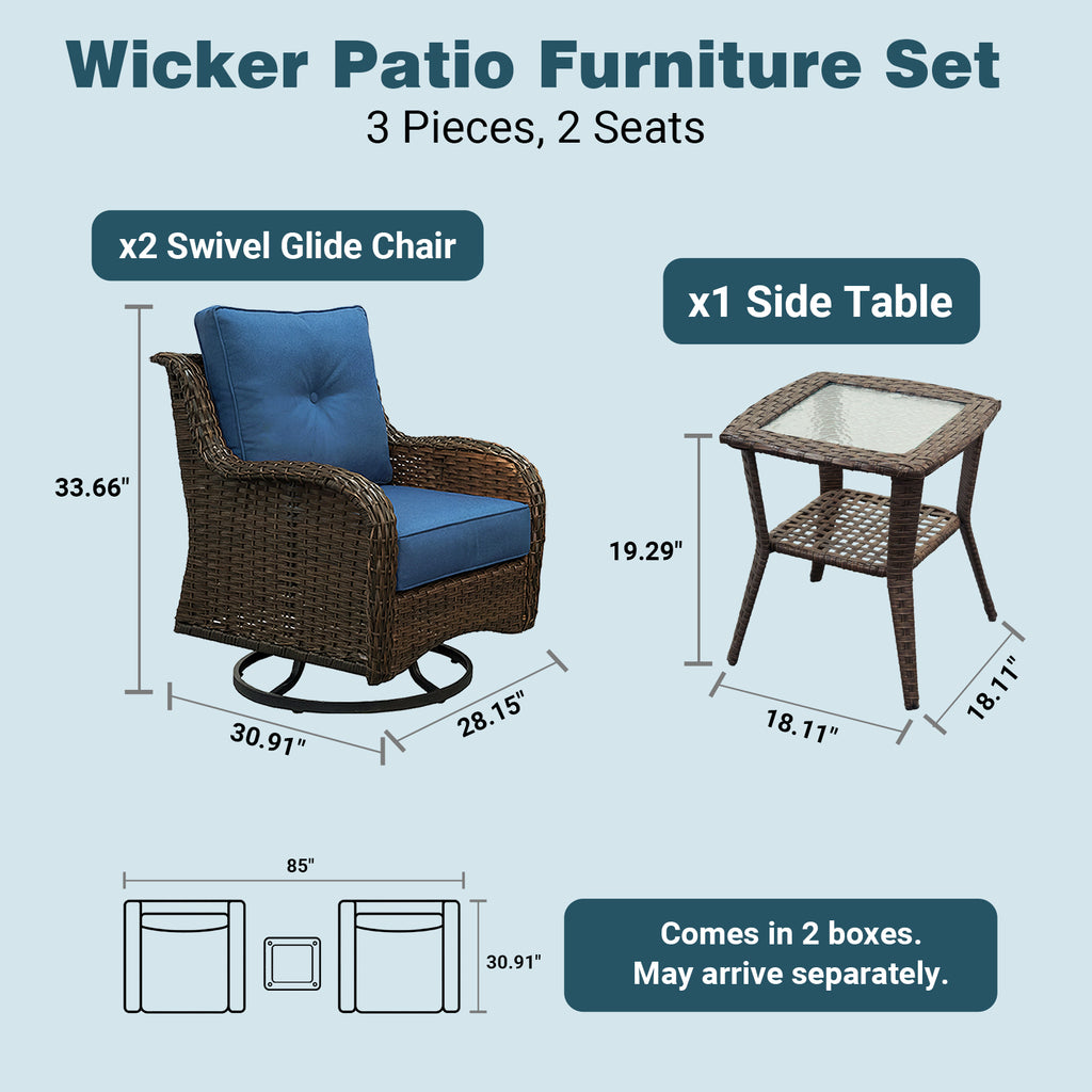 FREESKY Outdoor Patio Furniture Set, Heavy Duty Wicker Conversation Set with 6" Thick Cushions, All-Weather PE Rattan Swivel Rocker Chairs for Backyard, Porch, Poolside