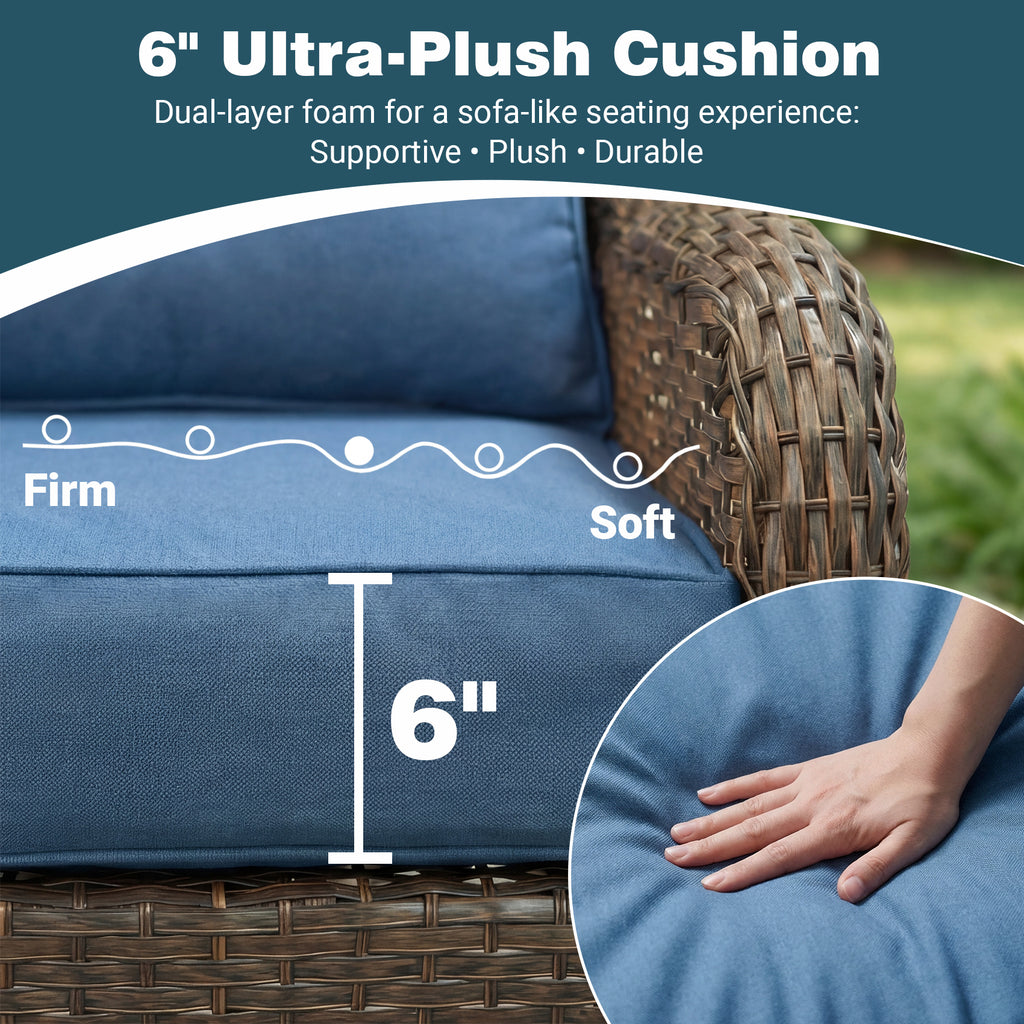 FREESKY Outdoor Patio Furniture Set, Heavy Duty Wicker Conversation Set with 6" Thick Cushions, All-Weather PE Rattan Swivel Rocker Chairs for Backyard, Porch, Poolside