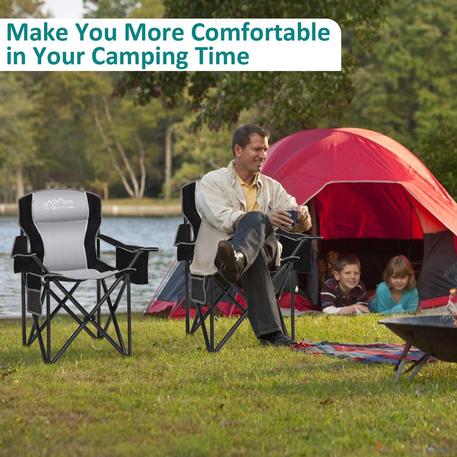 Freesky Camping Chair Heavy Duty High Back Folding Chair Padded Seat