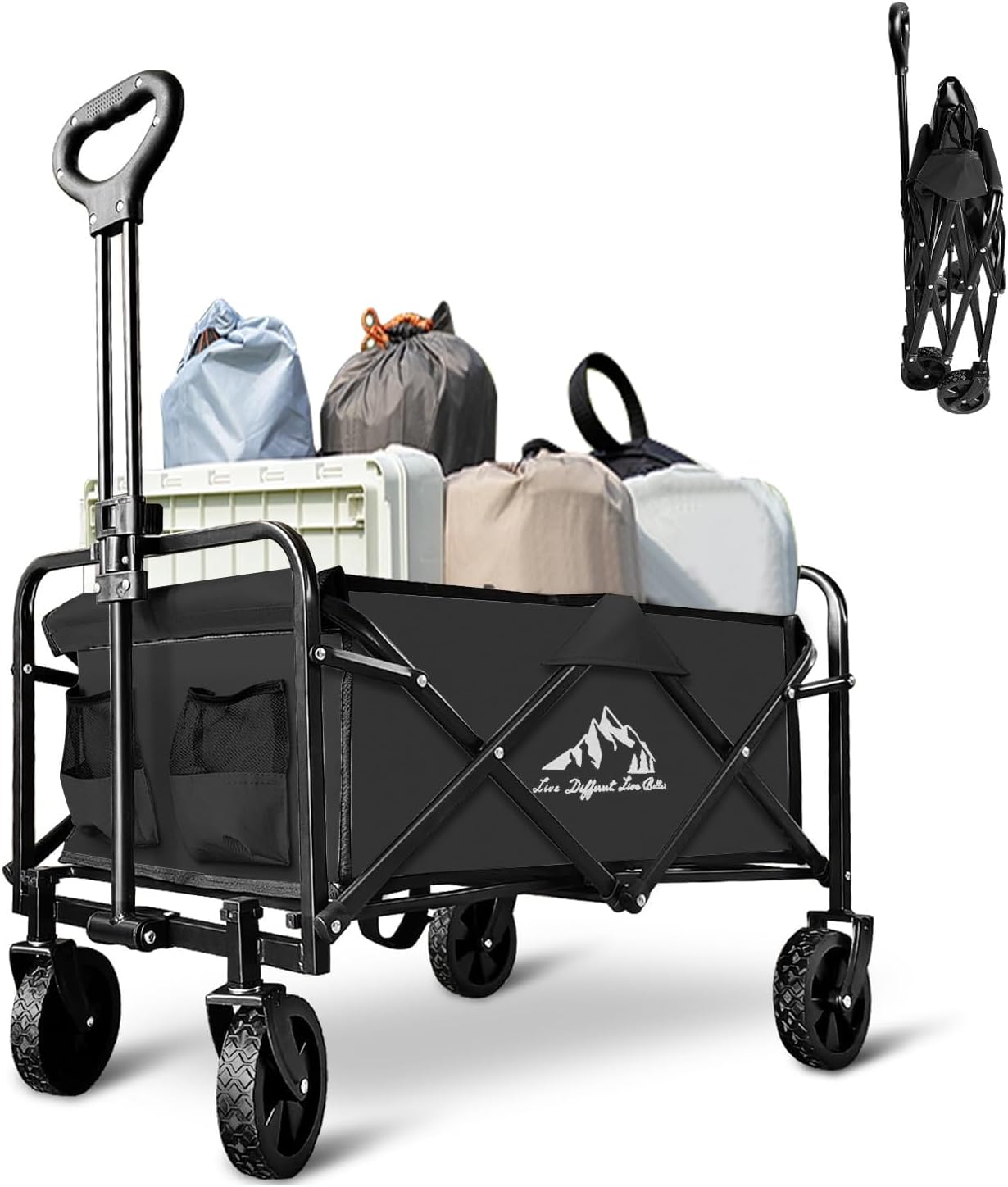 Freesky Collapsible Foldable Wagon, Beach Cart Large Capacity, Heavy Duty Folding Wagon Portable, for Outdoor Sports, Shopping, Camping