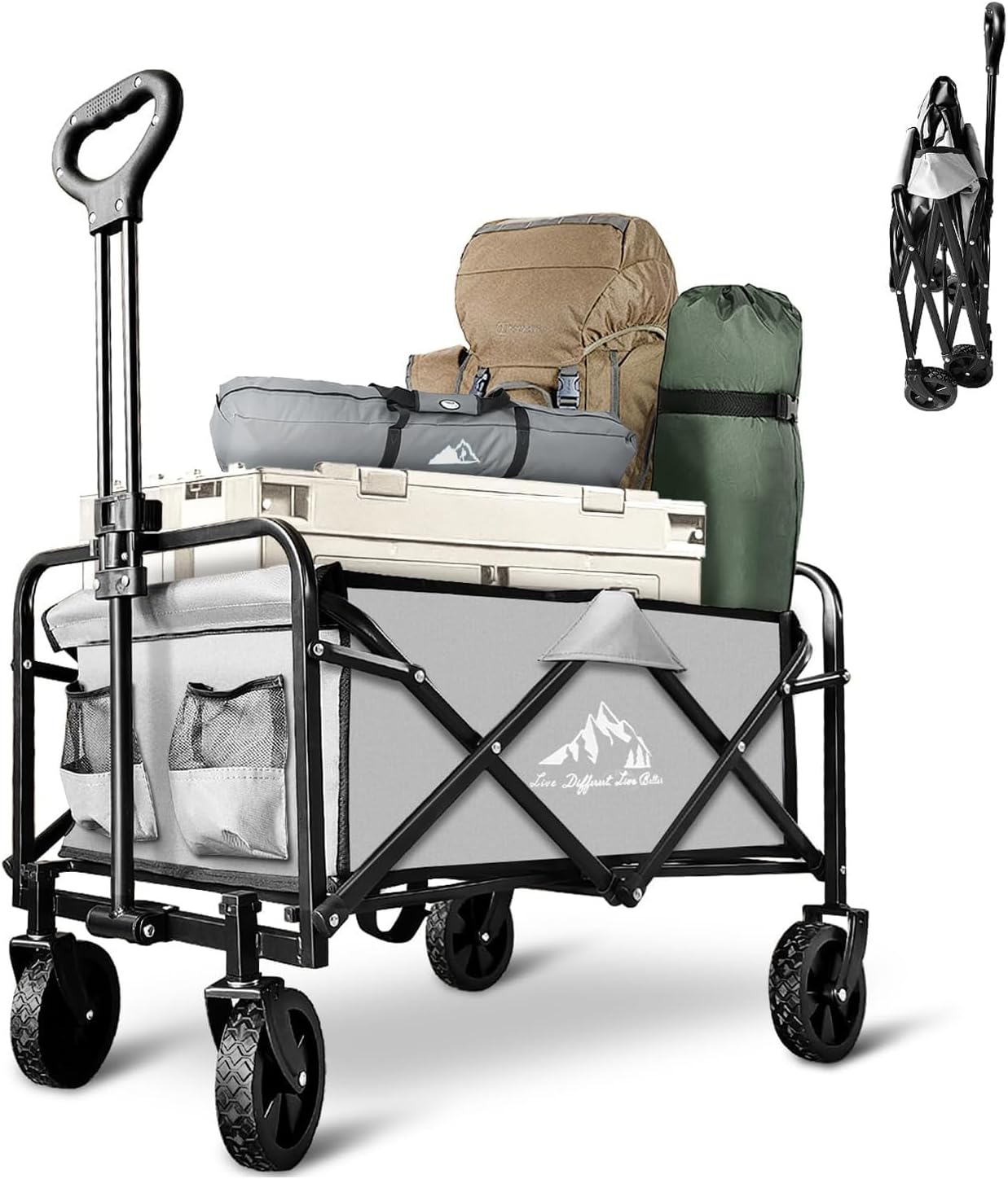 Freesky Collapsible Foldable Wagon, Beach Cart Large Capacity, Heavy Duty Folding Wagon Portable, for Outdoor Sports, Shopping, Camping