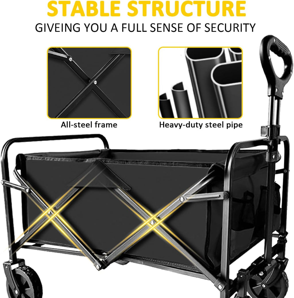 Freesky Collapsible Foldable Wagon, Beach Cart Large Capacity, Heavy Duty Folding Wagon Portable, for Outdoor Sports, Shopping, Camping