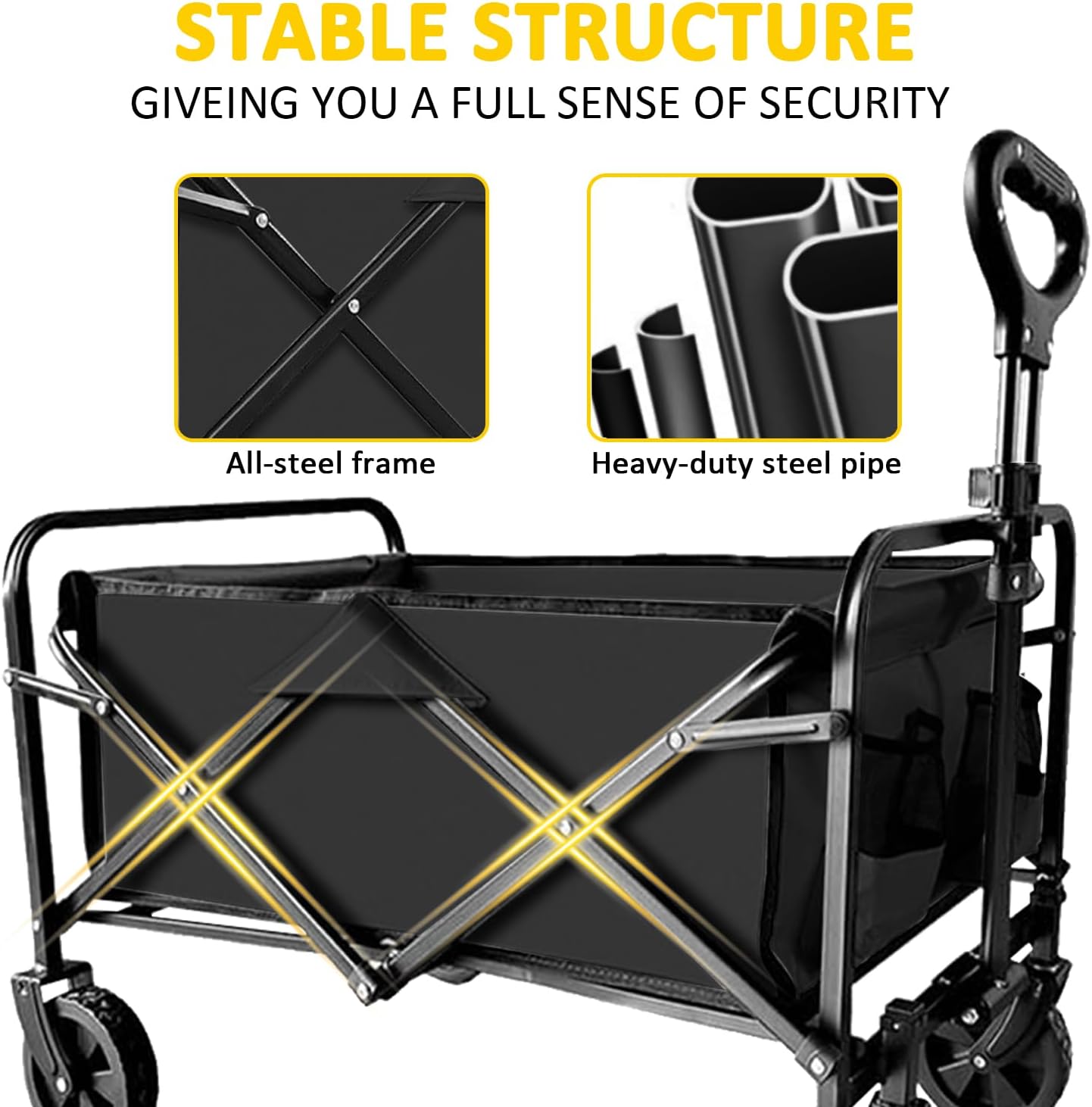 Freesky Collapsible Foldable Wagon, Beach Cart Large Capacity, Heavy Duty Folding Wagon Portable, for Outdoor Sports, Shopping, Camping