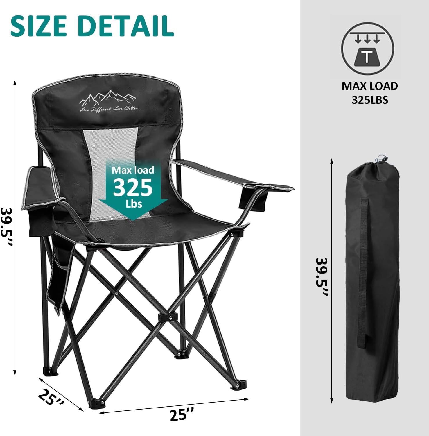 Freesky Mesh Folding Camping Chairs, Oversized Portable Outdoor Chairs, Weight Capacity 325 lbs with Cup Holder, Storage Pocket, Carry Bag