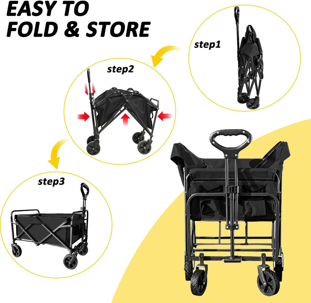 Freesky Collapsible Foldable Wagon, Beach Cart Large Capacity, Heavy Duty Folding Wagon Portable, for Outdoor Sports, Shopping, Camping