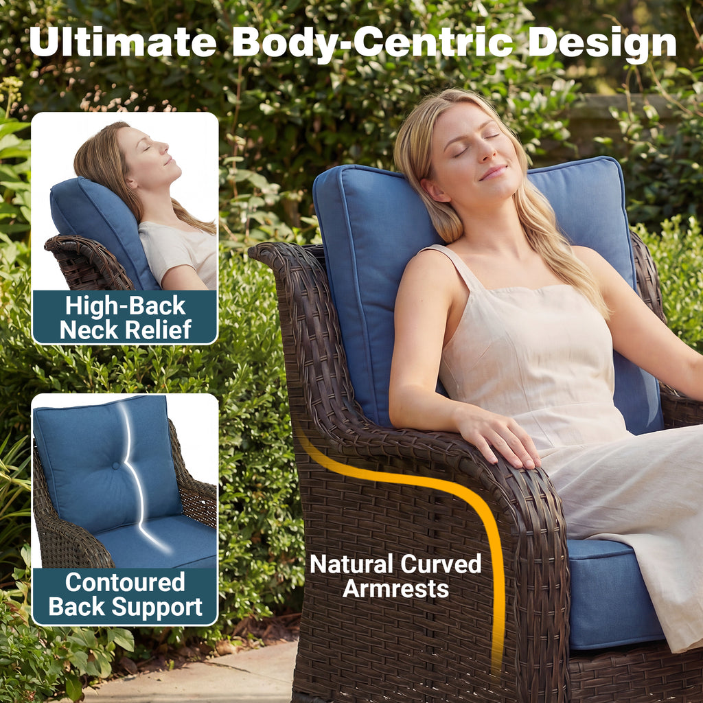 FREESKY Outdoor Patio Furniture Set, Heavy Duty Wicker Conversation Set with 6" Thick Cushions, All-Weather PE Rattan Swivel Rocker Chairs for Backyard, Porch, Poolside