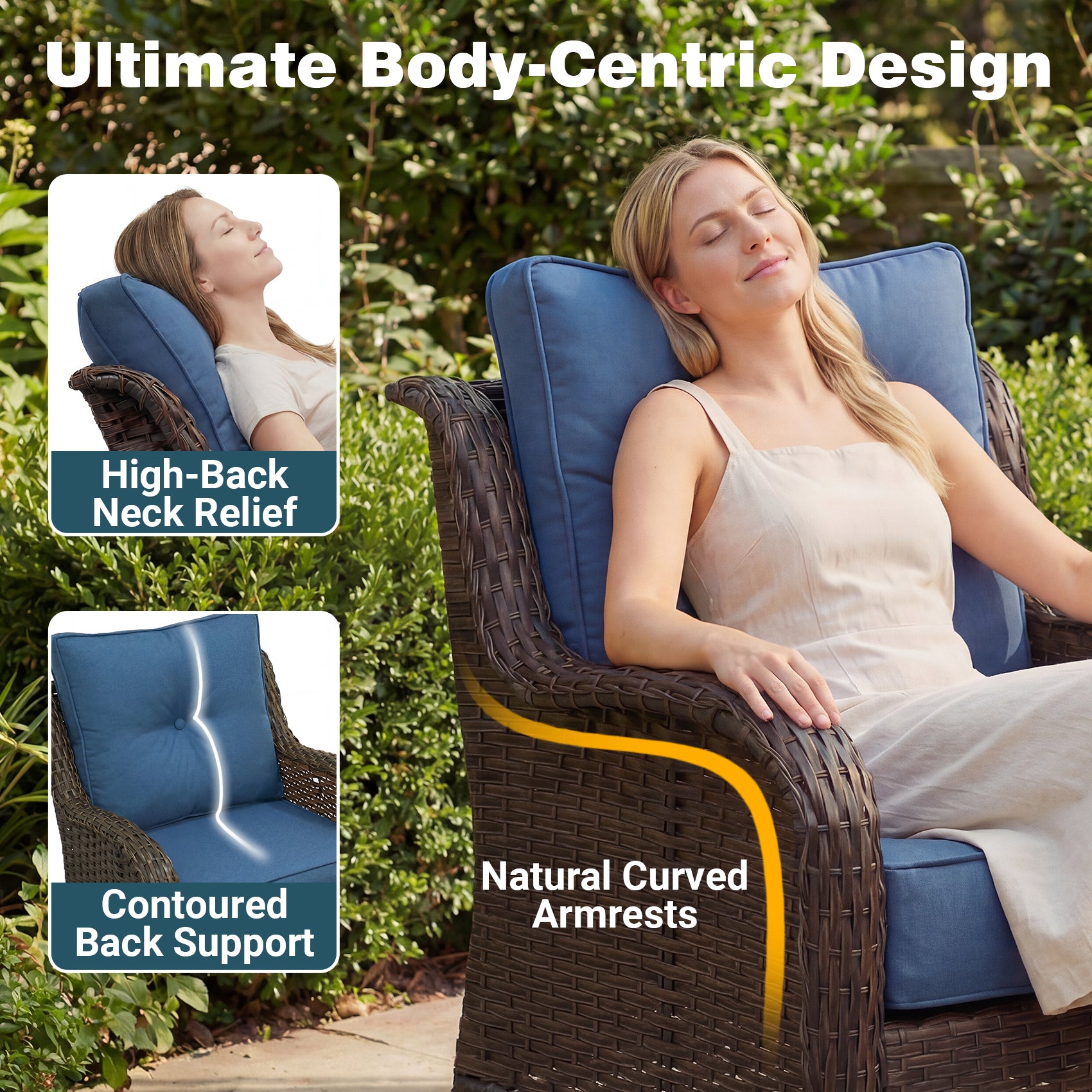 FREESKY Outdoor Patio Furniture Set, Heavy Duty Wicker Conversation Set with 6" Thick Cushions, All-Weather PE Rattan Swivel Rocker Chairs for Backyard, Porch, Poolside