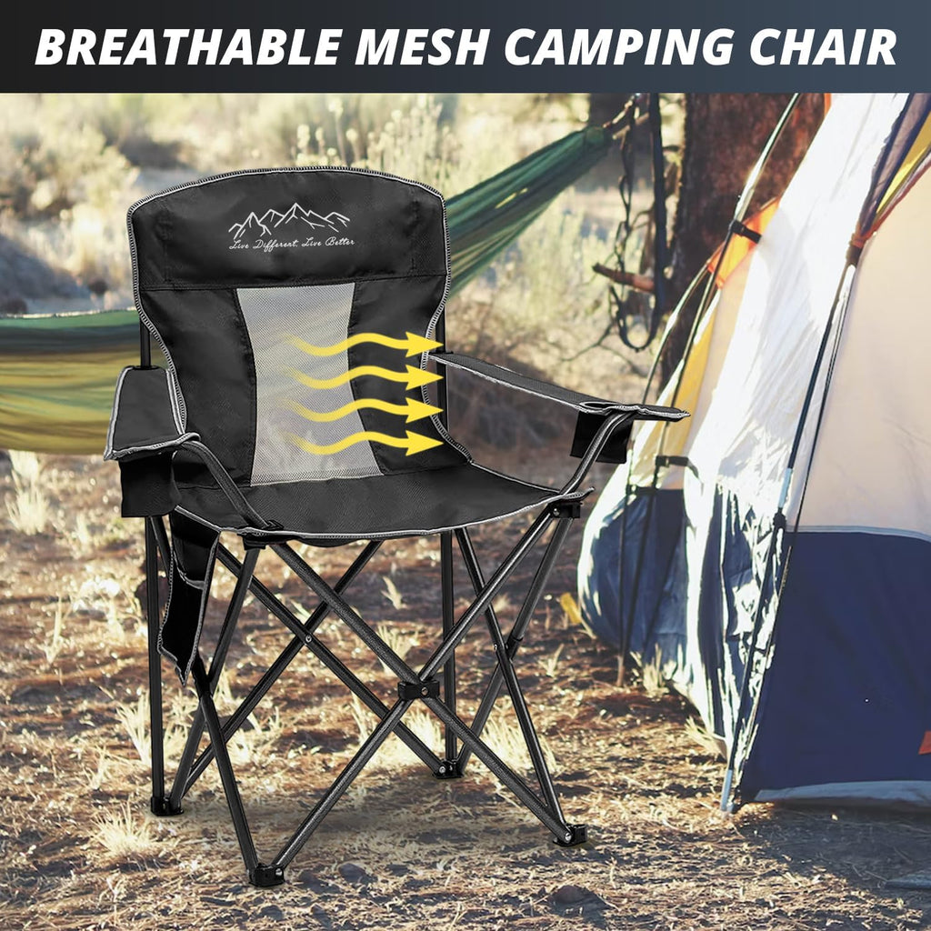 Freesky 2 Packs Mesh Folding Camping Chairs, Oversized Portable Outdoor Chairs, Weight Capacity 400 lbs with Cup Holder, Storage Pocket, Carry Bag