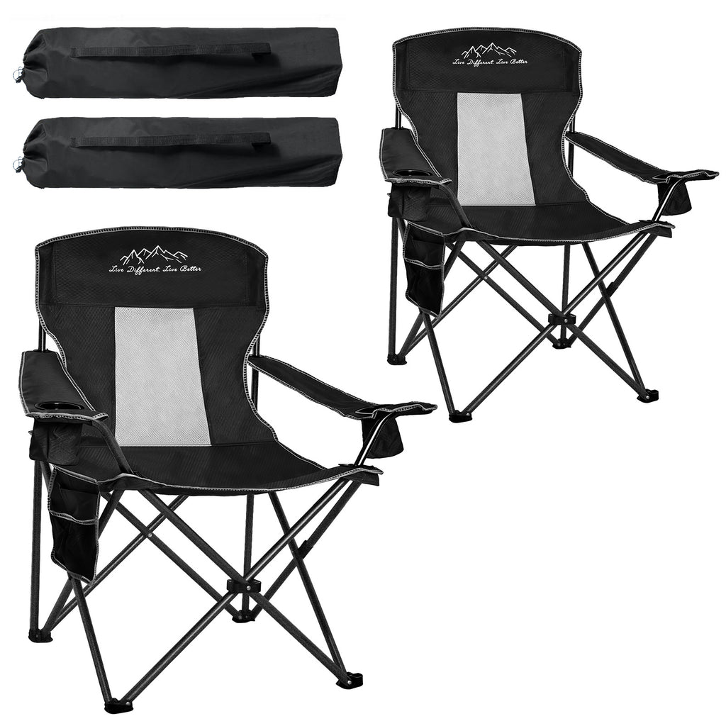Freesky 2 Packs Mesh Folding Camping Chairs, Oversized Portable Outdoor Chairs, Weight Capacity 400 lbs with Cup Holder, Storage Pocket, Carry Bag