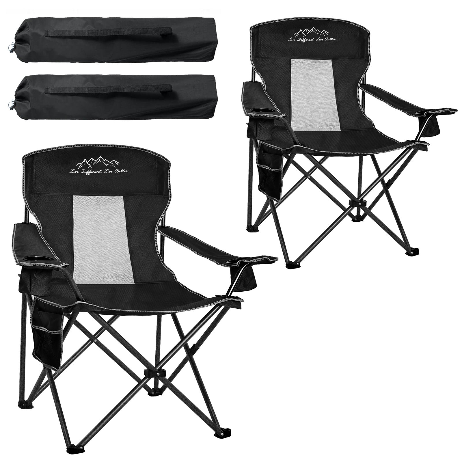 Freesky 2 Packs Mesh Folding Camping Chairs, Oversized Portable Outdoor Chairs, Weight Capacity 400 lbs with Cup Holder, Storage Pocket, Carry Bag