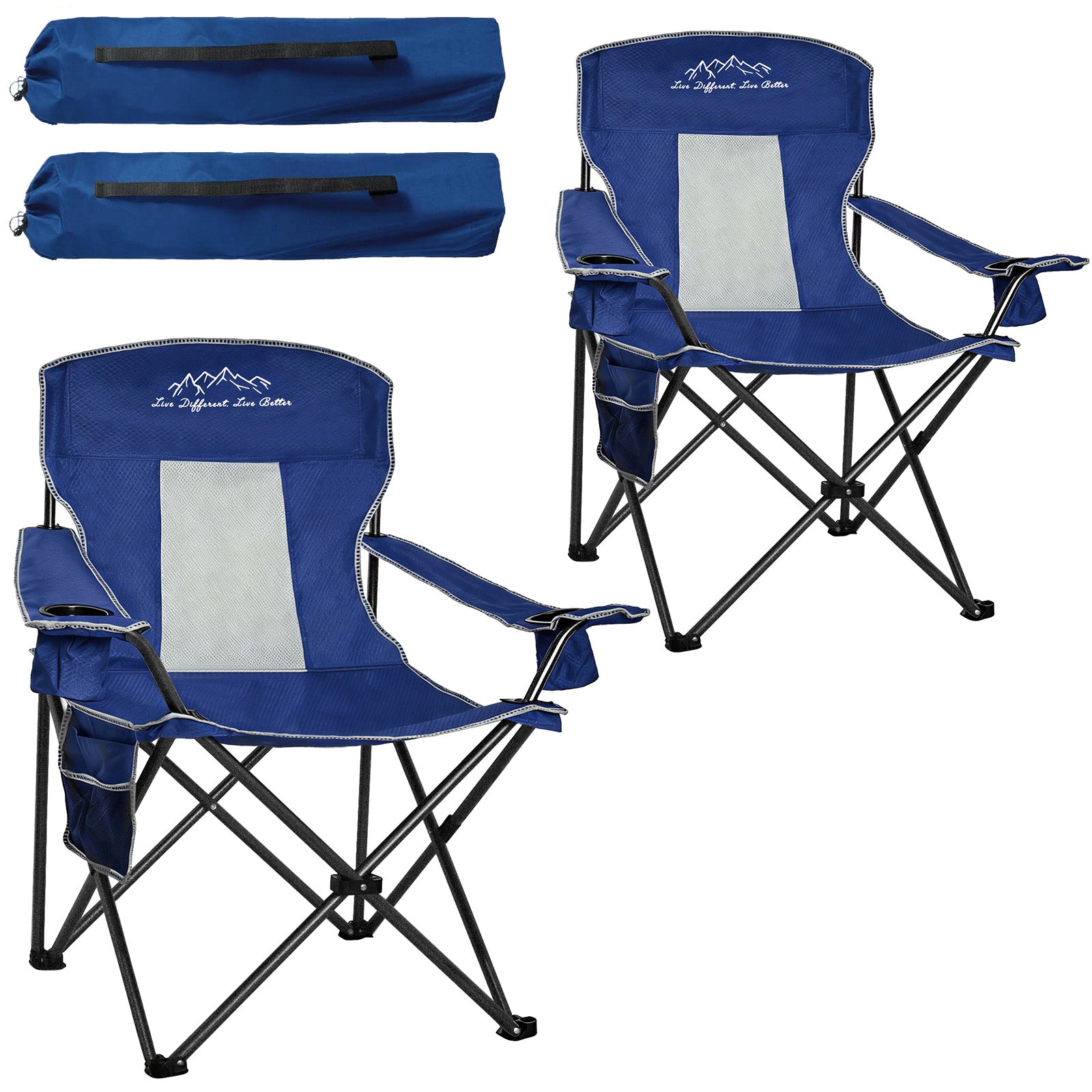 Freesky 2 Packs Mesh Folding Camping Chairs, Oversized Portable Outdoor Chairs, Weight Capacity 400 lbs with Cup Holder, Storage Pocket, Carry Bag
