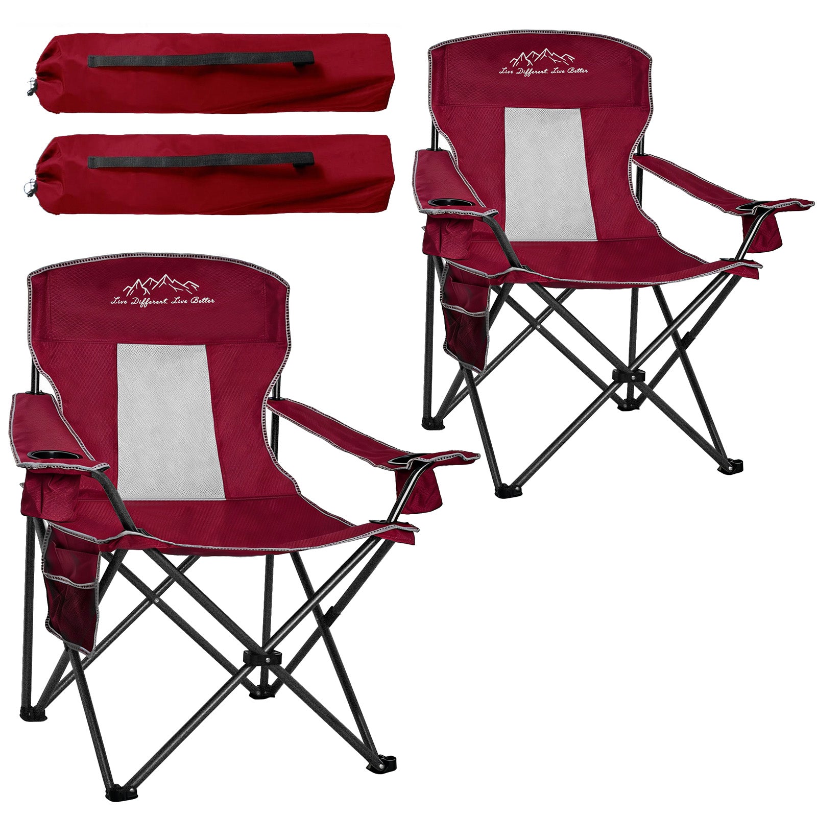 Freesky 2 Packs Mesh Folding Camping Chairs, Oversized Portable Outdoor Chairs, Weight Capacity 400 lbs with Cup Holder, Storage Pocket, Carry Bag