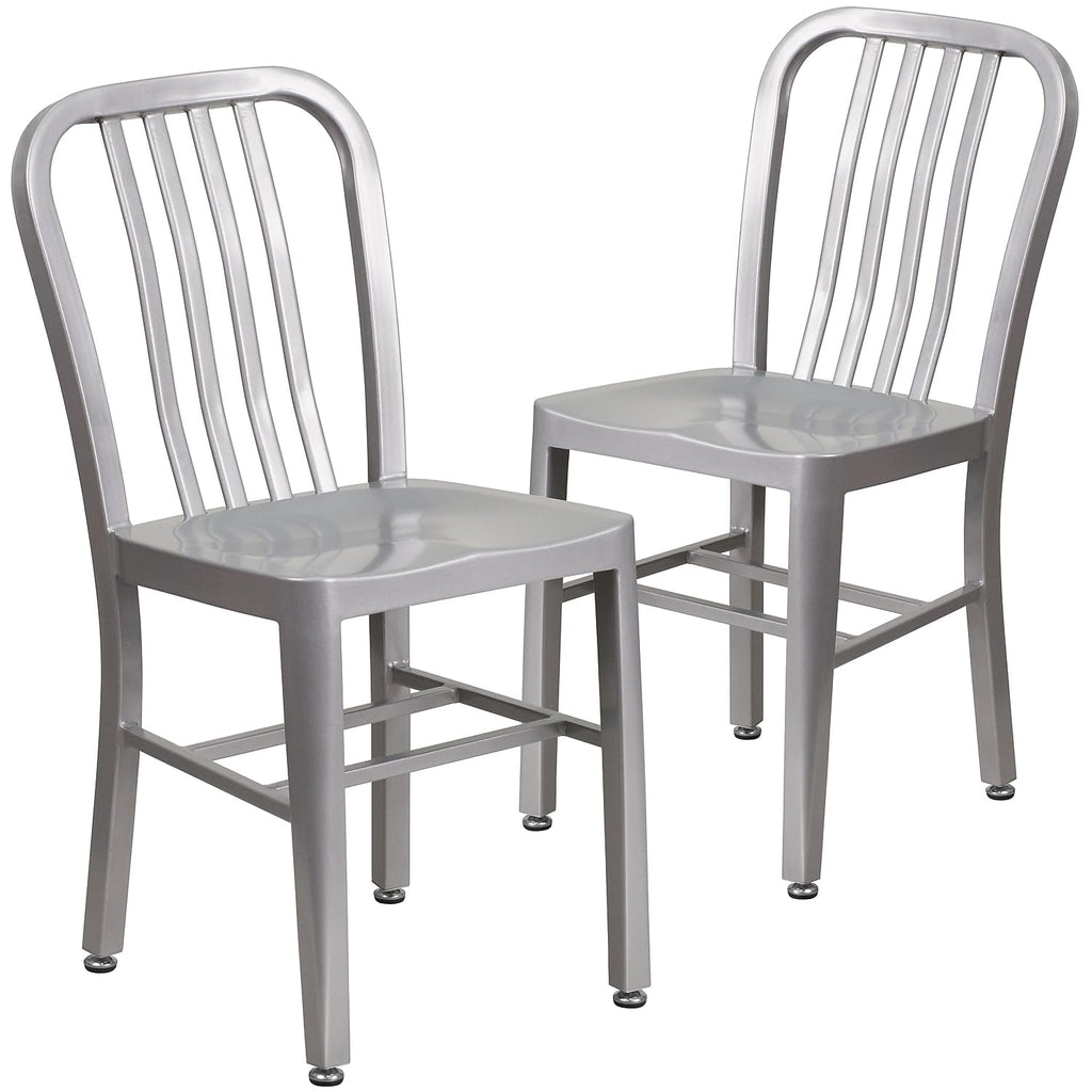 TEISURE Modern Metal Dining Chairs, Commercial-Grade Galvanized Steel Restaurant Chairs, Set of 2, Silver