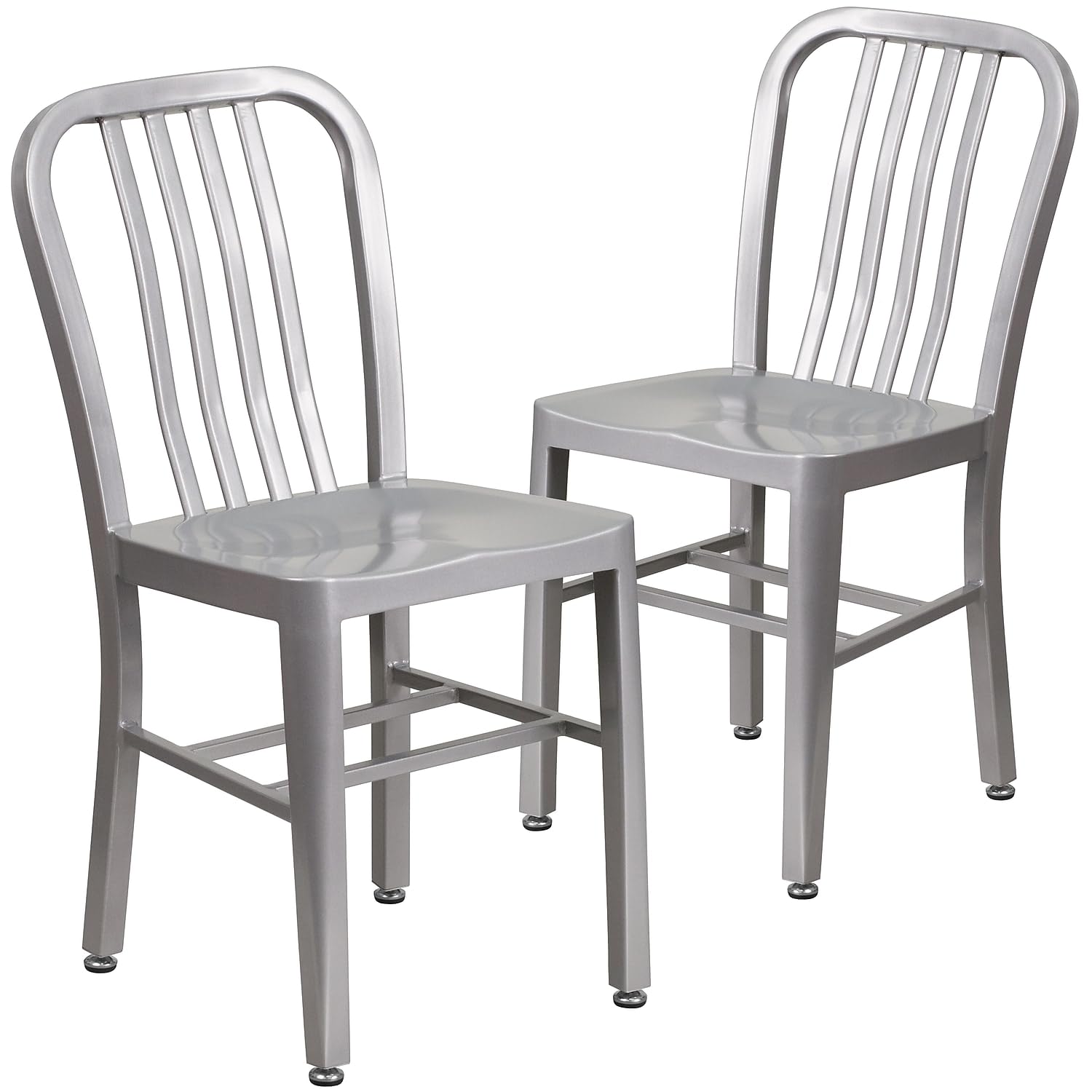 TEISURE Modern Metal Dining Chairs, Commercial-Grade Galvanized Steel Restaurant Chairs, Set of 2, Silver