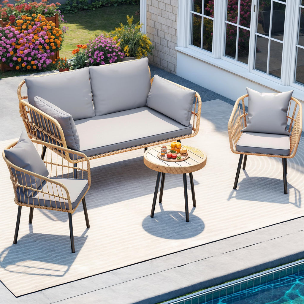 4pcs Patio Wicker Conversation Sets
