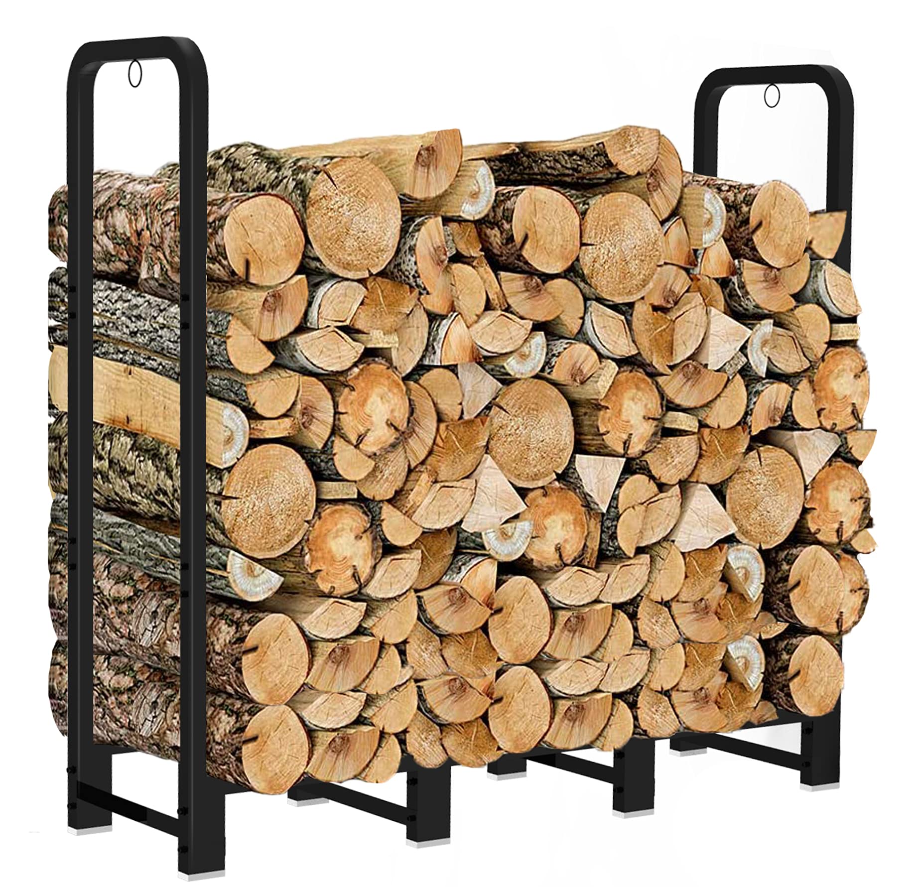 TEISURE Firewood Rack Stand 4ft Heavy Duty Logs Holder for Outdoor Indoor Fireplace Metal Wood Pile Storage Stacker Organizer