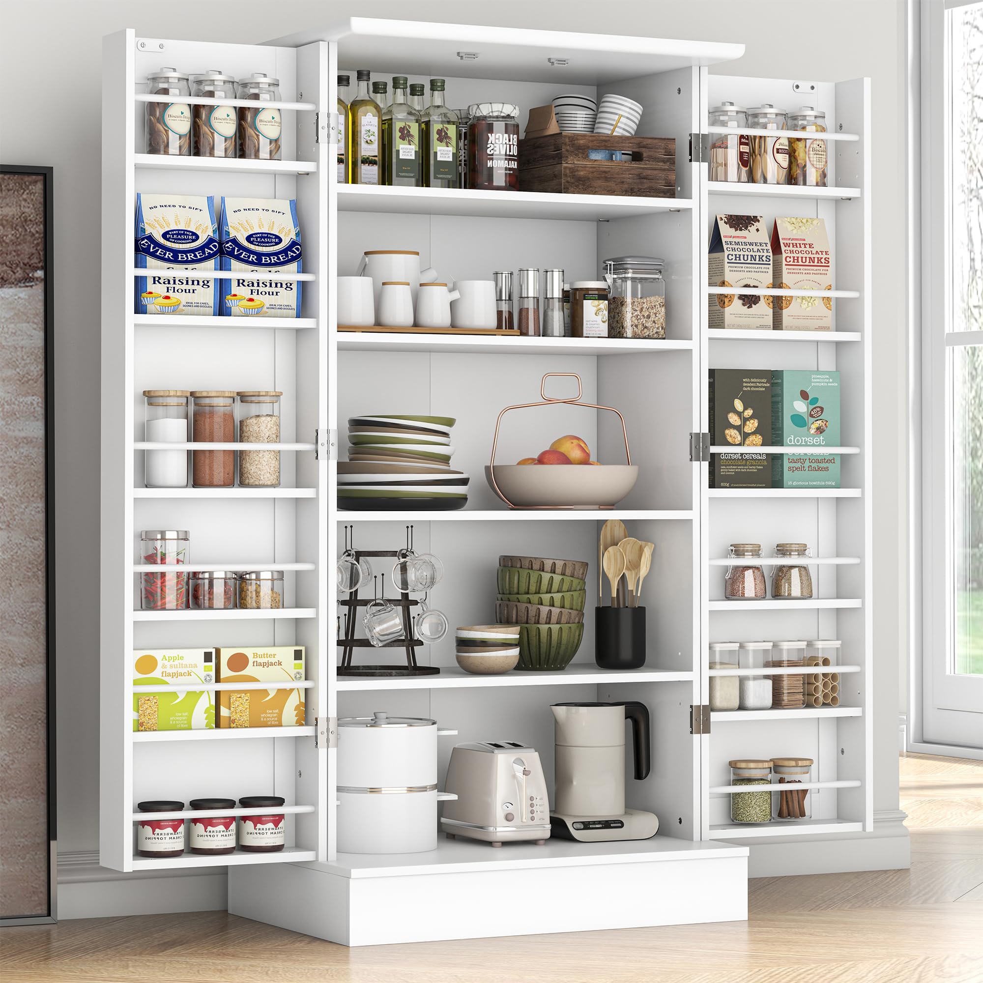 ADRERIC 47” Pantry Cabinet, Kitchen Pantry Storage Cabinet with Doors and Adjustable Shelves
