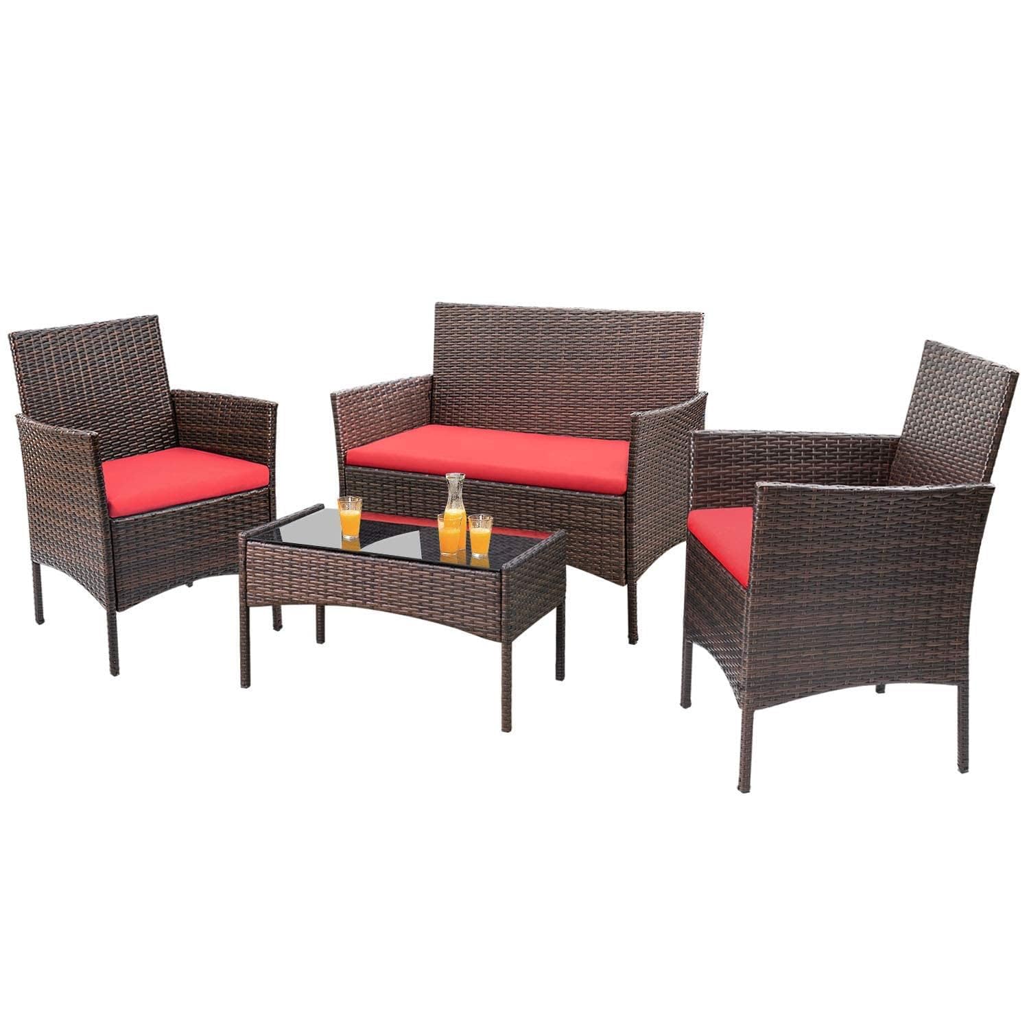 4pcs Patio Conversation Sofa Set