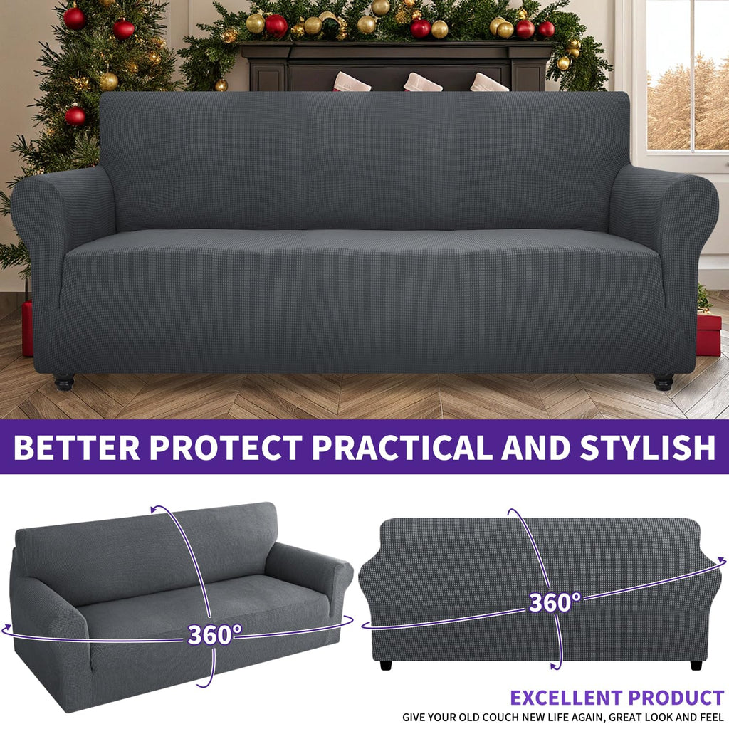 TEISURE Super Stretch Couch Cover (72"-92") Universal Sofa Covers with Elastic Bottom, Dog Cat Pets Friendly Washable Furniture Protector Fitted Sofa Slipcovers Stay in Place (Dark Grey, Sofa)
