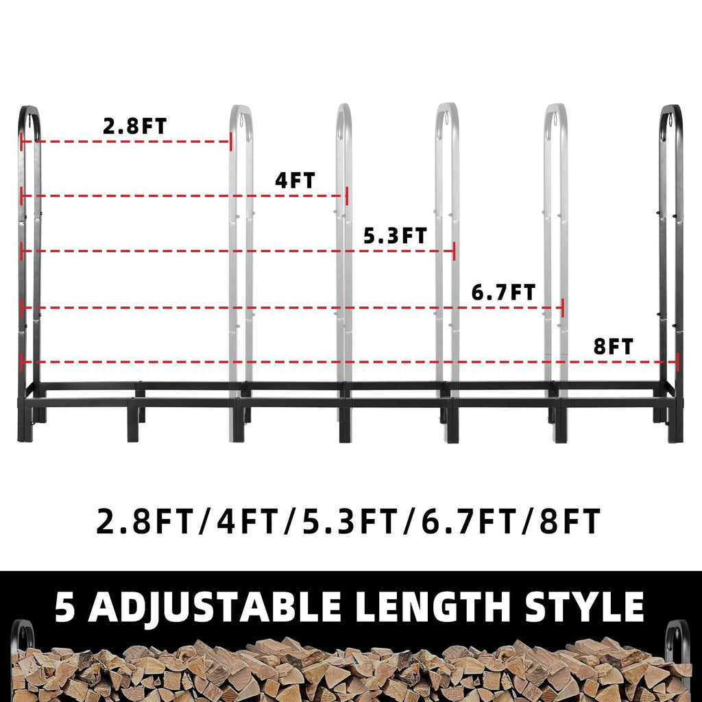 ADRERIC 8FT Firewood Rack Outdoor, Heavy Duty Adjustable Firewood log Storage & Holder