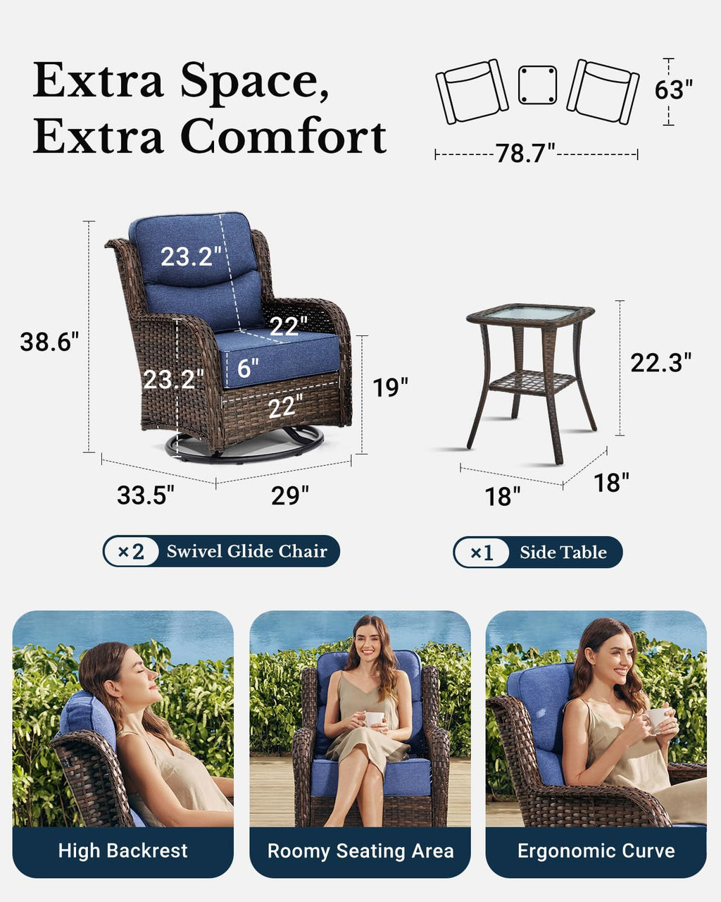 3pcs Patio Conversation Sofa Set