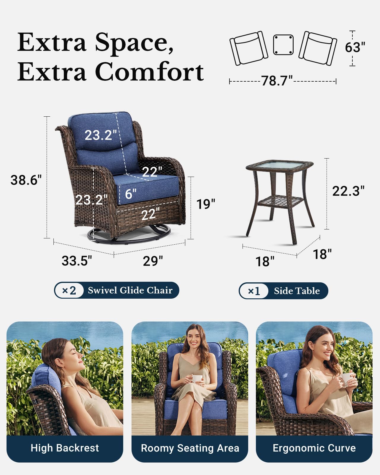 3pcs Patio Conversation Sofa Set