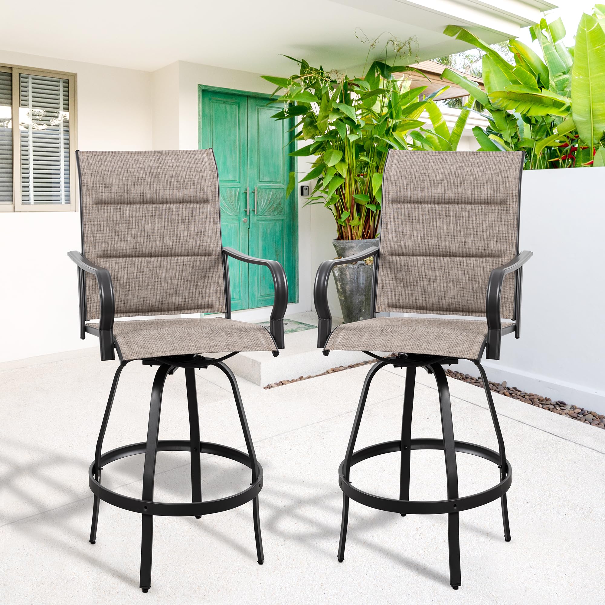 2pcs Patio Padded Bar Swival Chairs