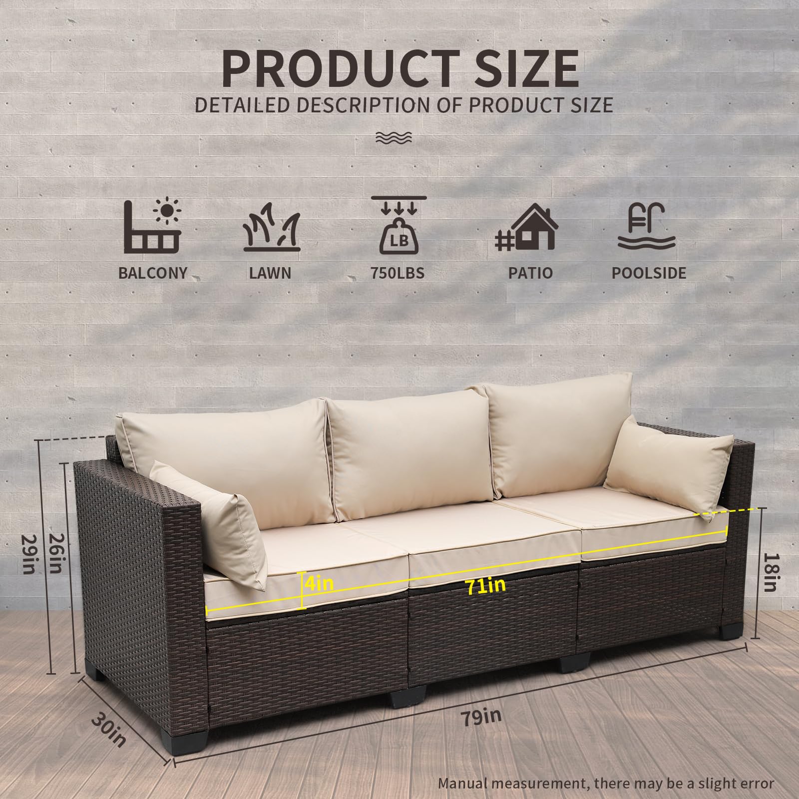 3 Person Patio Wicker Sofa V25PF024
