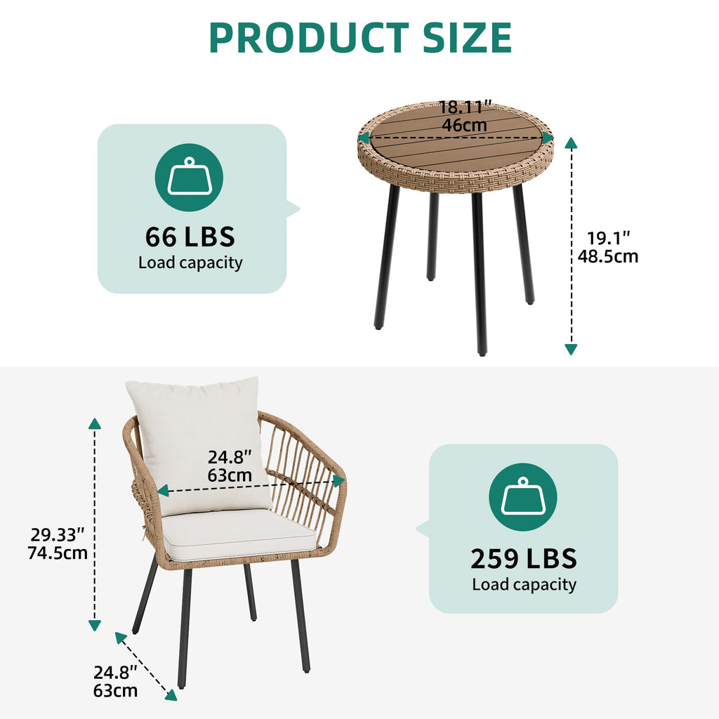 3pcs Patio Wicker Conversation Sets