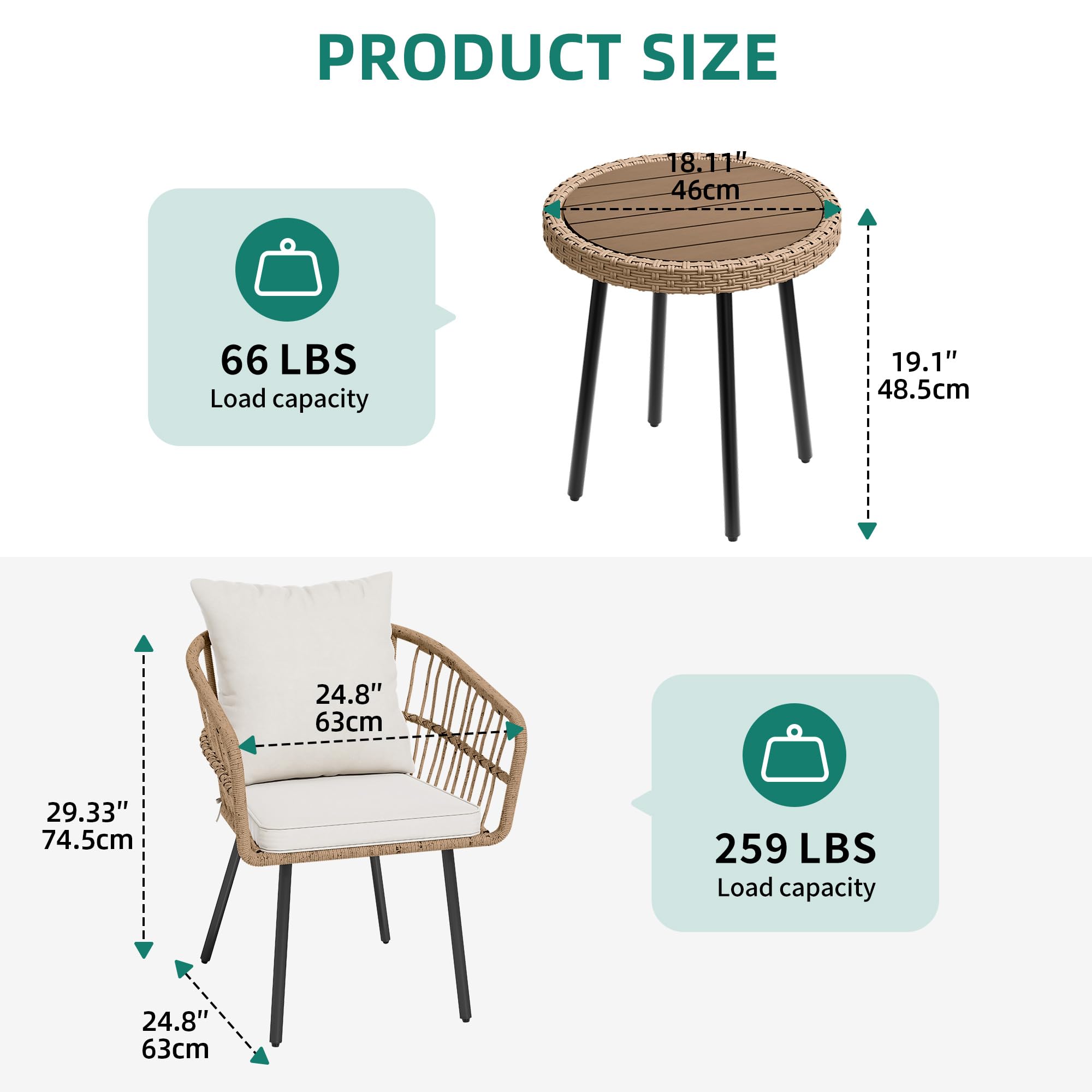 3pcs Patio Wicker Conversation Sets