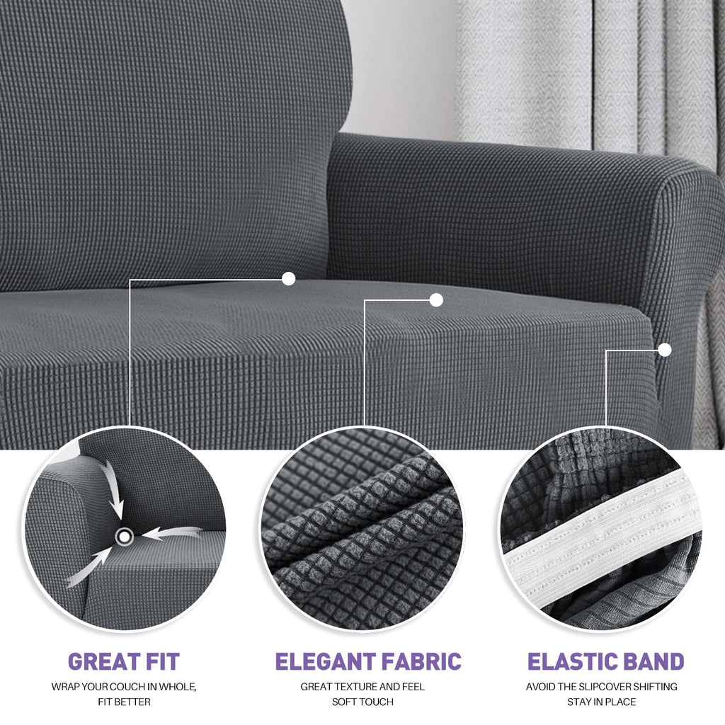 TEISURE Super Stretch Couch Cover (72"-92") Universal Sofa Covers with Elastic Bottom, Dog Cat Pets Friendly Washable Furniture Protector Fitted Sofa Slipcovers Stay in Place (Dark Grey, Sofa)