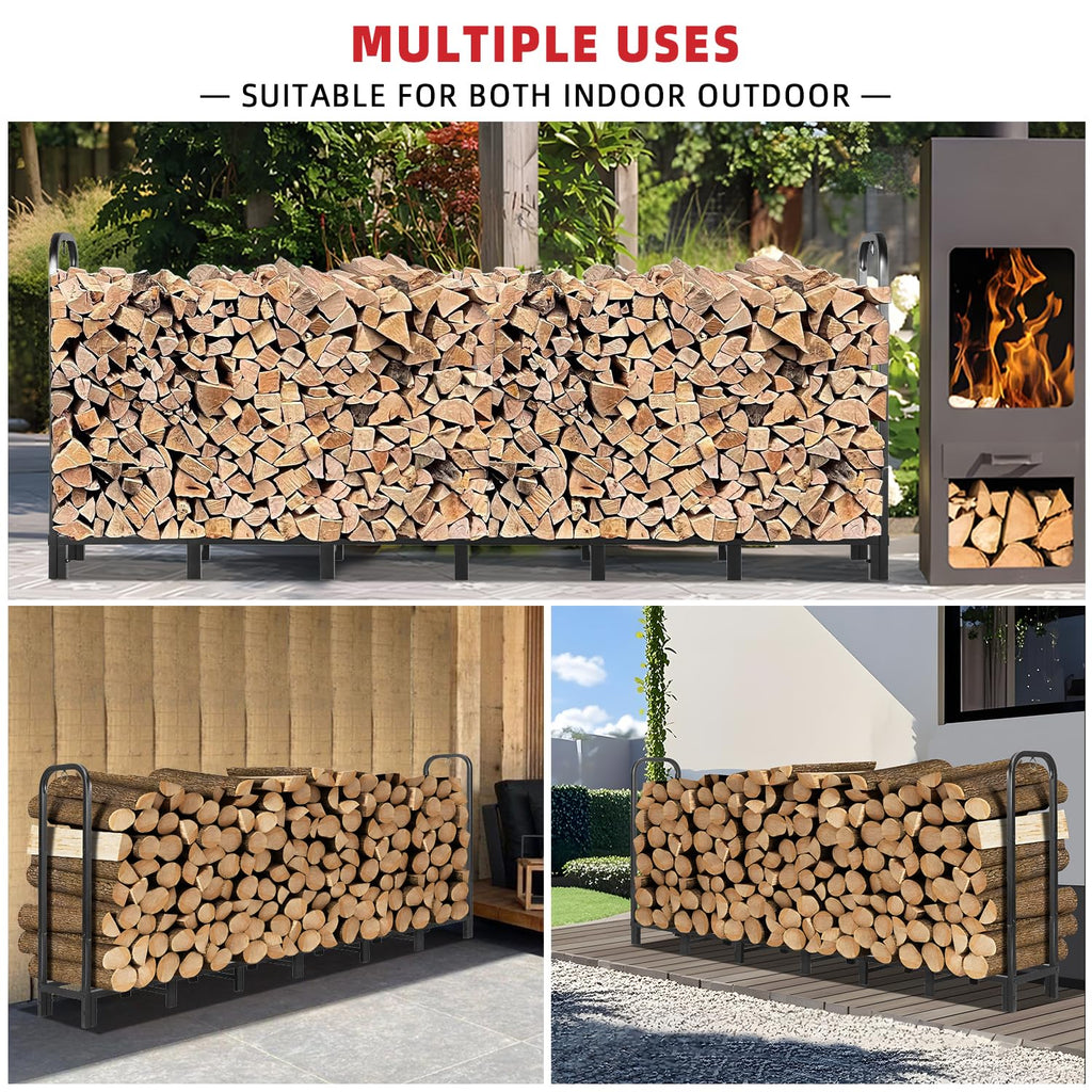 ADRERIC 8FT Firewood Rack Outdoor, Heavy Duty Adjustable Firewood log Storage & Holder