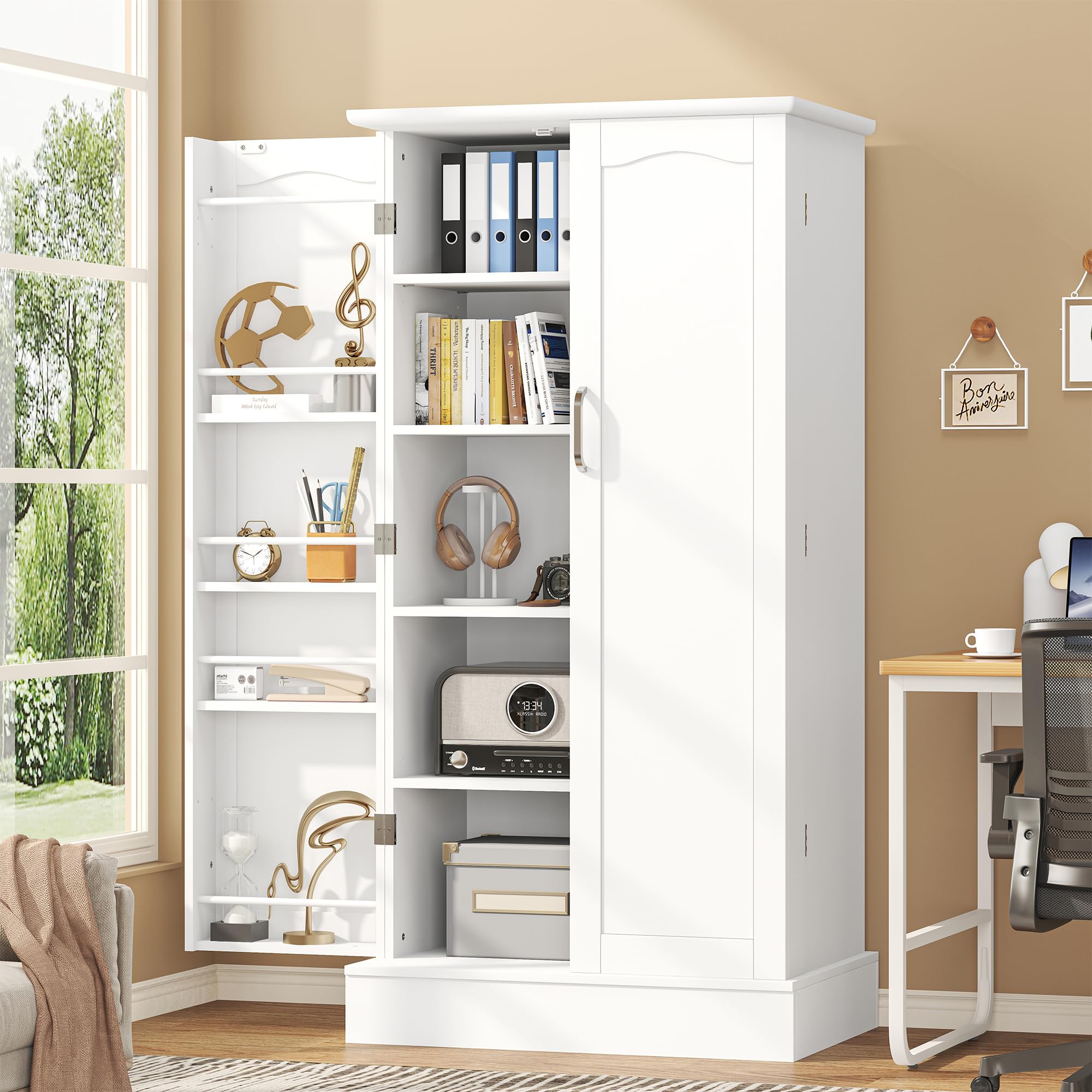 ADRERIC 47” Pantry Cabinet, Kitchen Pantry Storage Cabinet with Doors and Adjustable Shelves