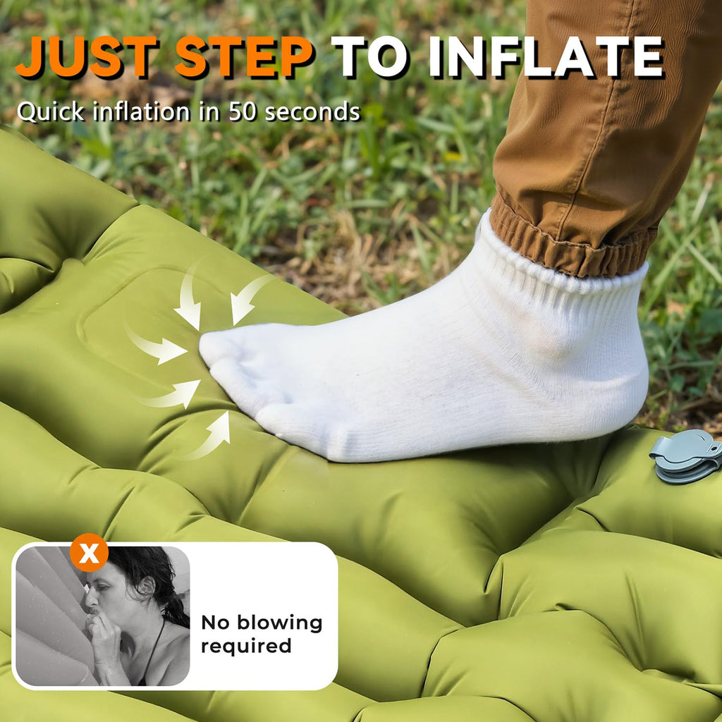 ADRERIC Sleeping Pad, Ultralight Inflatable Sleeping Pad for Camping with Pillow Built-in Foot Pump