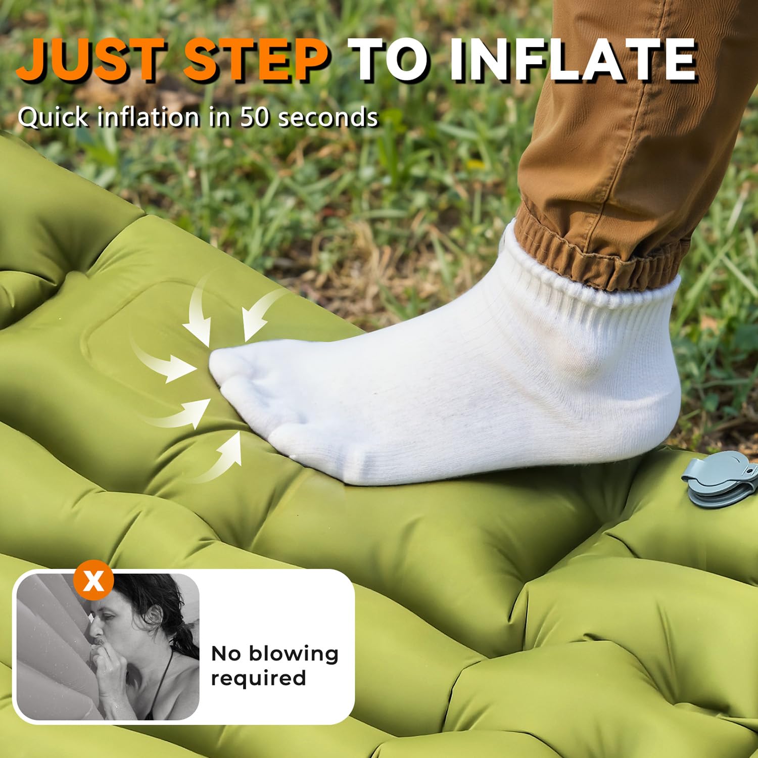 ADRERIC Sleeping Pad, Ultralight Inflatable Sleeping Pad for Camping with Pillow Built-in Foot Pump