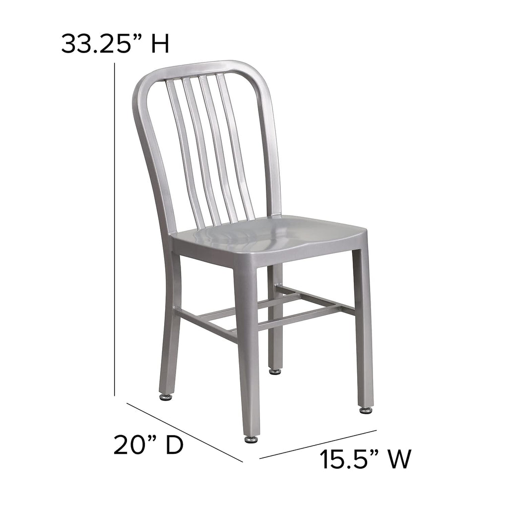 TEISURE Modern Metal Dining Chairs, Commercial-Grade Galvanized Steel Restaurant Chairs, Set of 2, Silver