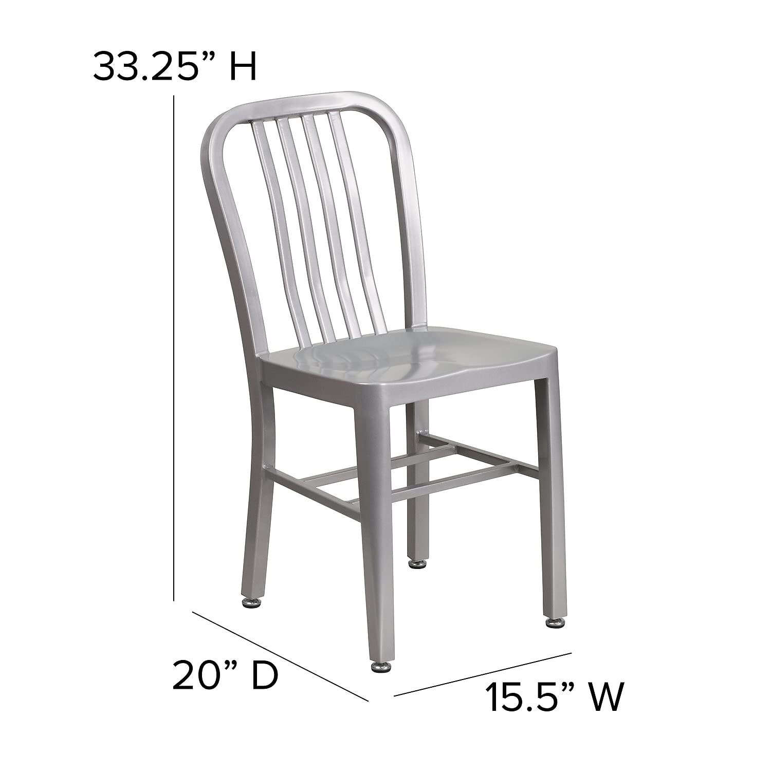 TEISURE Modern Metal Dining Chairs, Commercial-Grade Galvanized Steel Restaurant Chairs, Set of 2, Silver