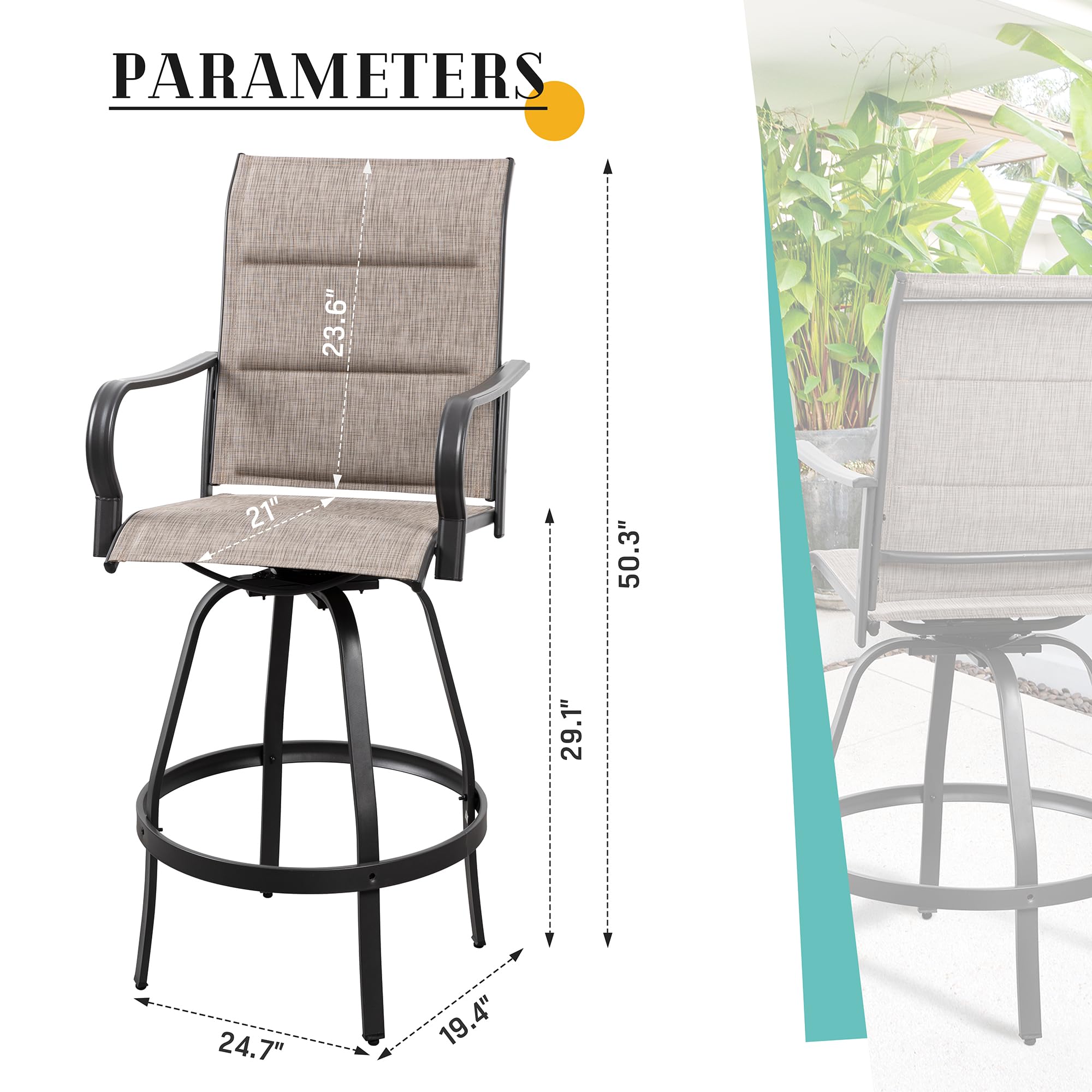 2pcs Patio Padded Bar Swival Chairs