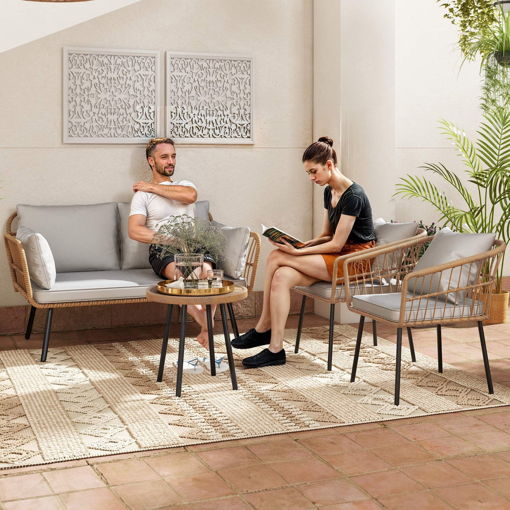 4pcs Patio Wicker Conversation Sets