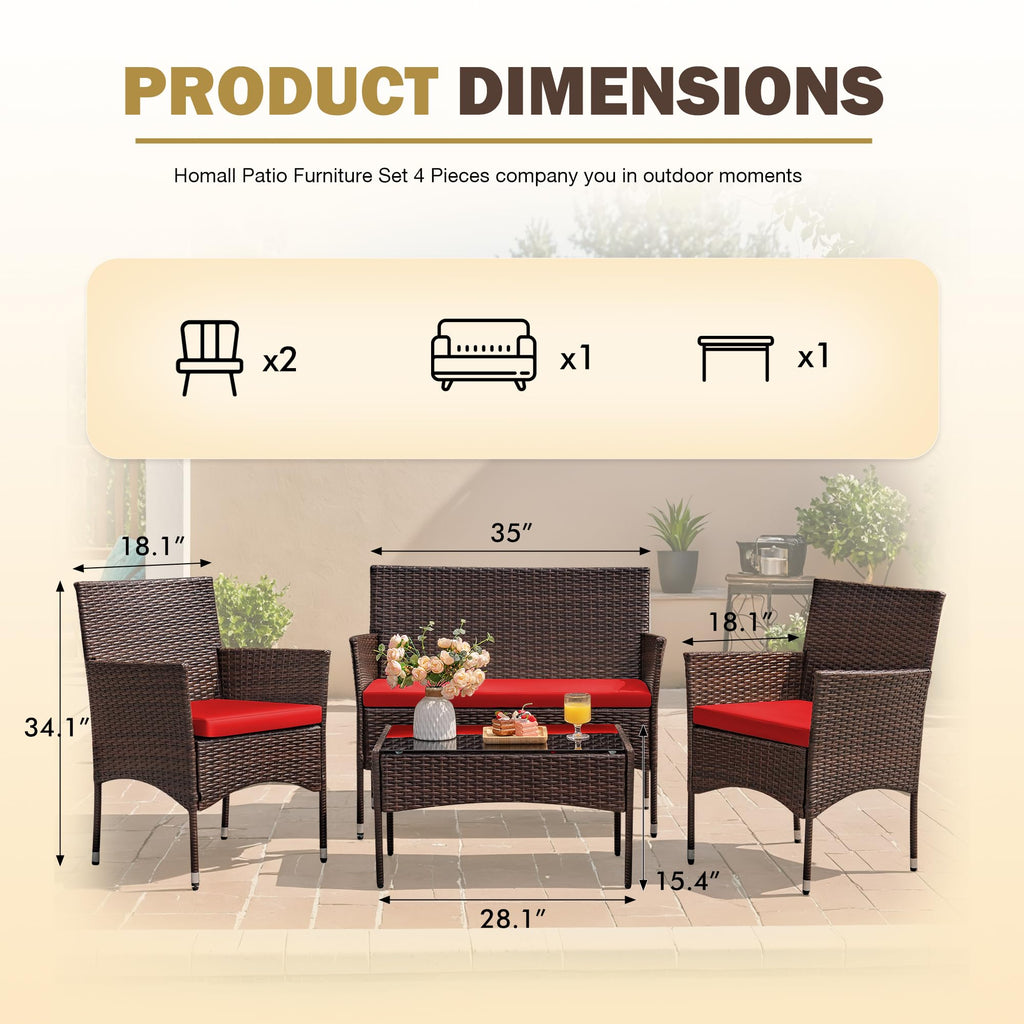 4pcs Patio Conversation Sofa Set