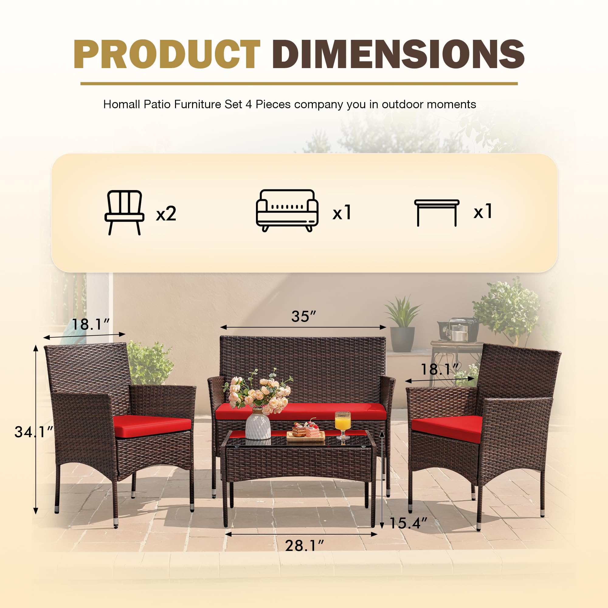 4pcs Patio Conversation Sofa Set