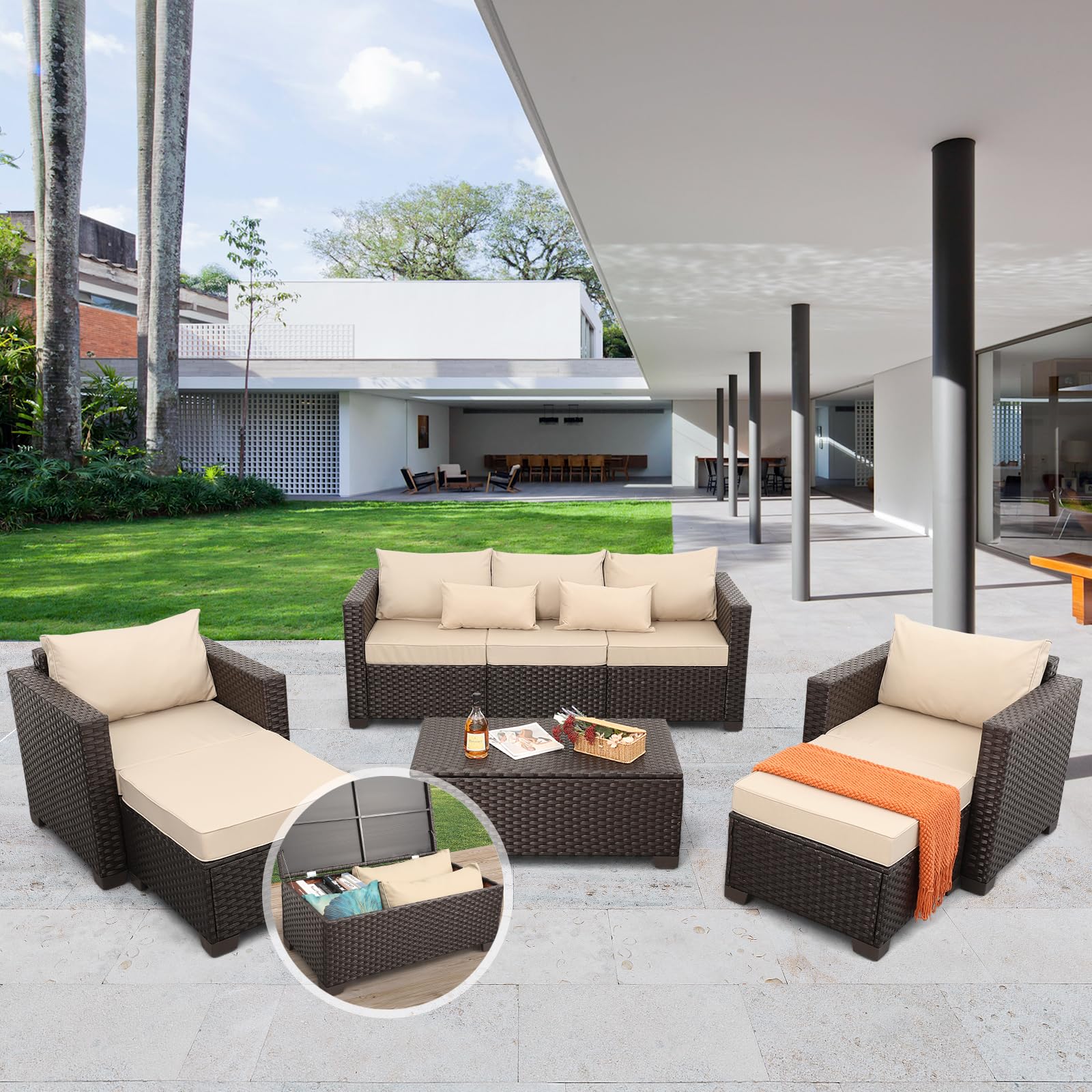 6PCS Patio Conversation Sofa Set