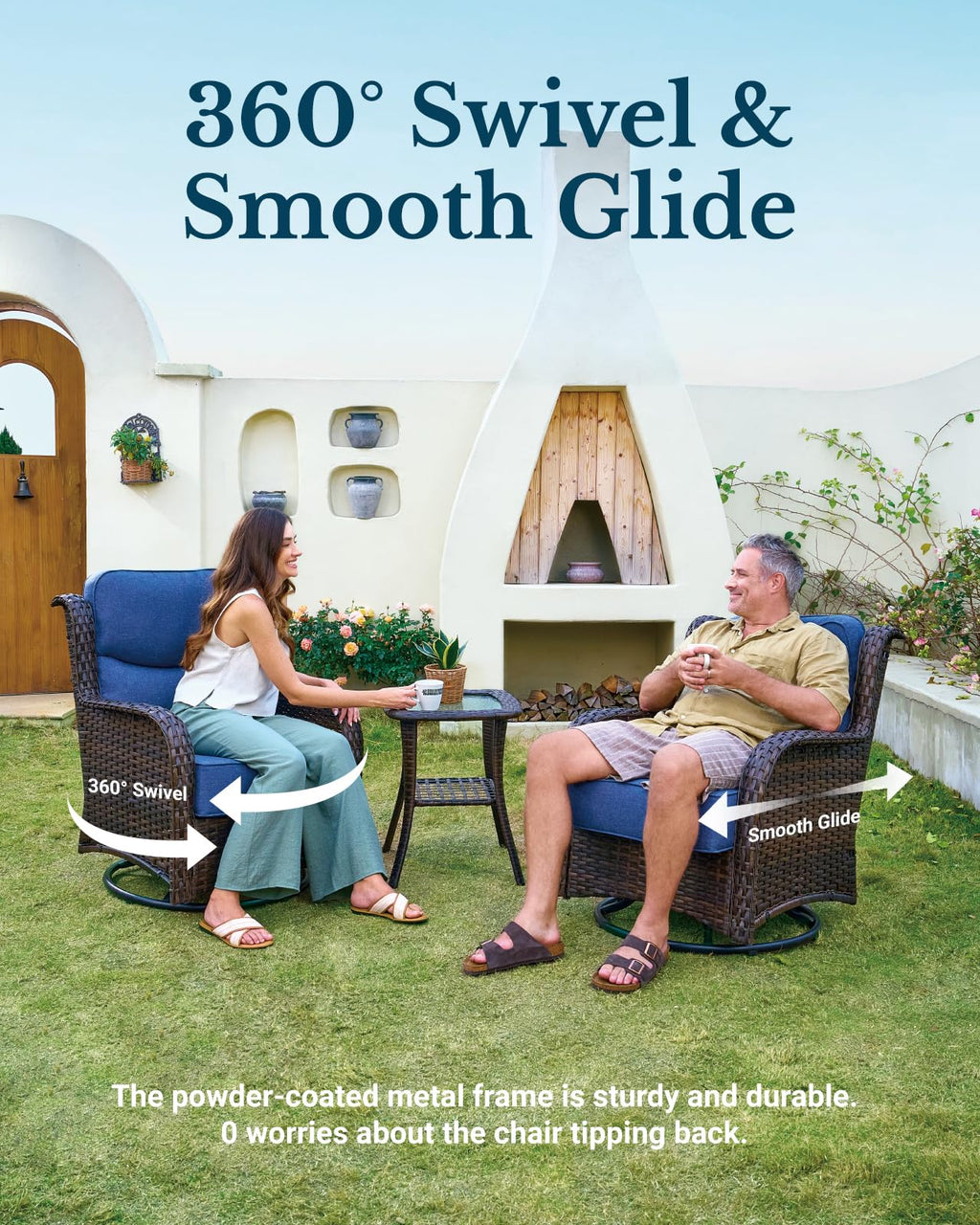 3pcs Patio Conversation Sofa Set