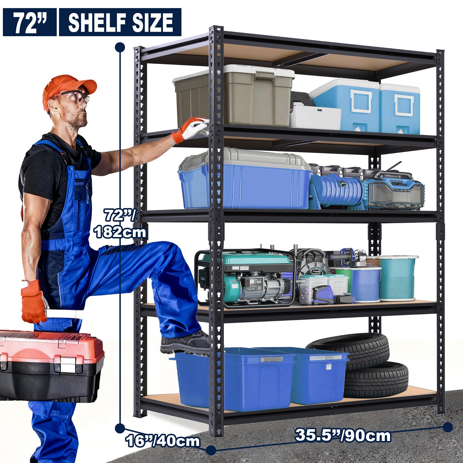 TEISURE Storage Rack,2400 LBS Garage Shelving Units,16" x 35.5'' x 72'' Storage Shelves Heavy Duty